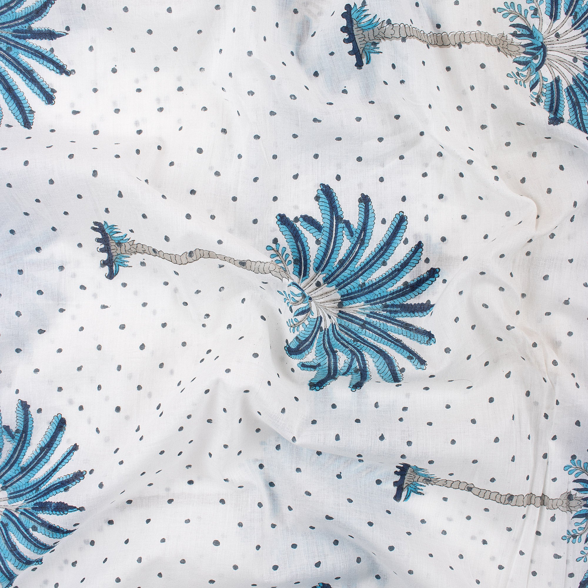 Premium Quality Blue Palm Block Printed Indian Cotton Fabric