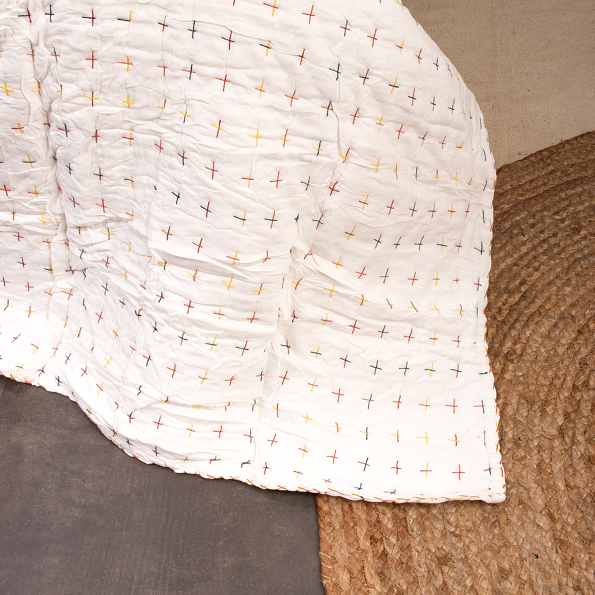 Premium Stitched Organic Cotton Kantha Quilt Blanket