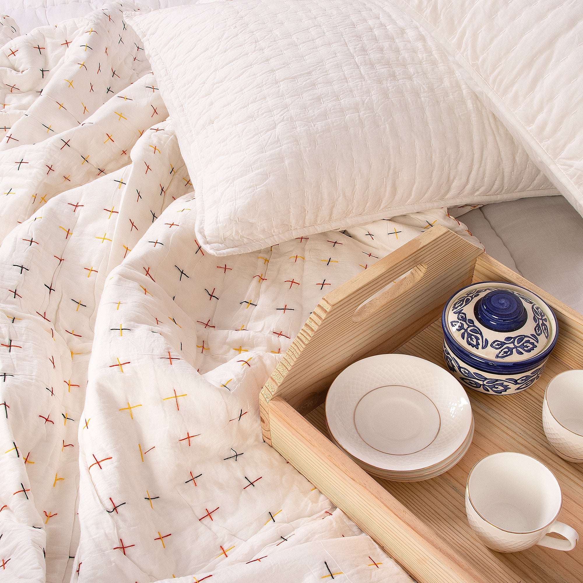 Premium Stitched Organic Cotton Kantha Quilt Blanket