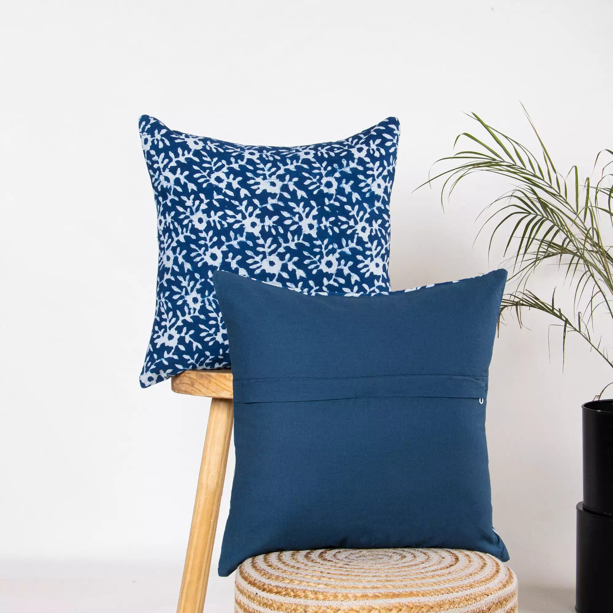 Printed Cotton Indigo Cushion Cover