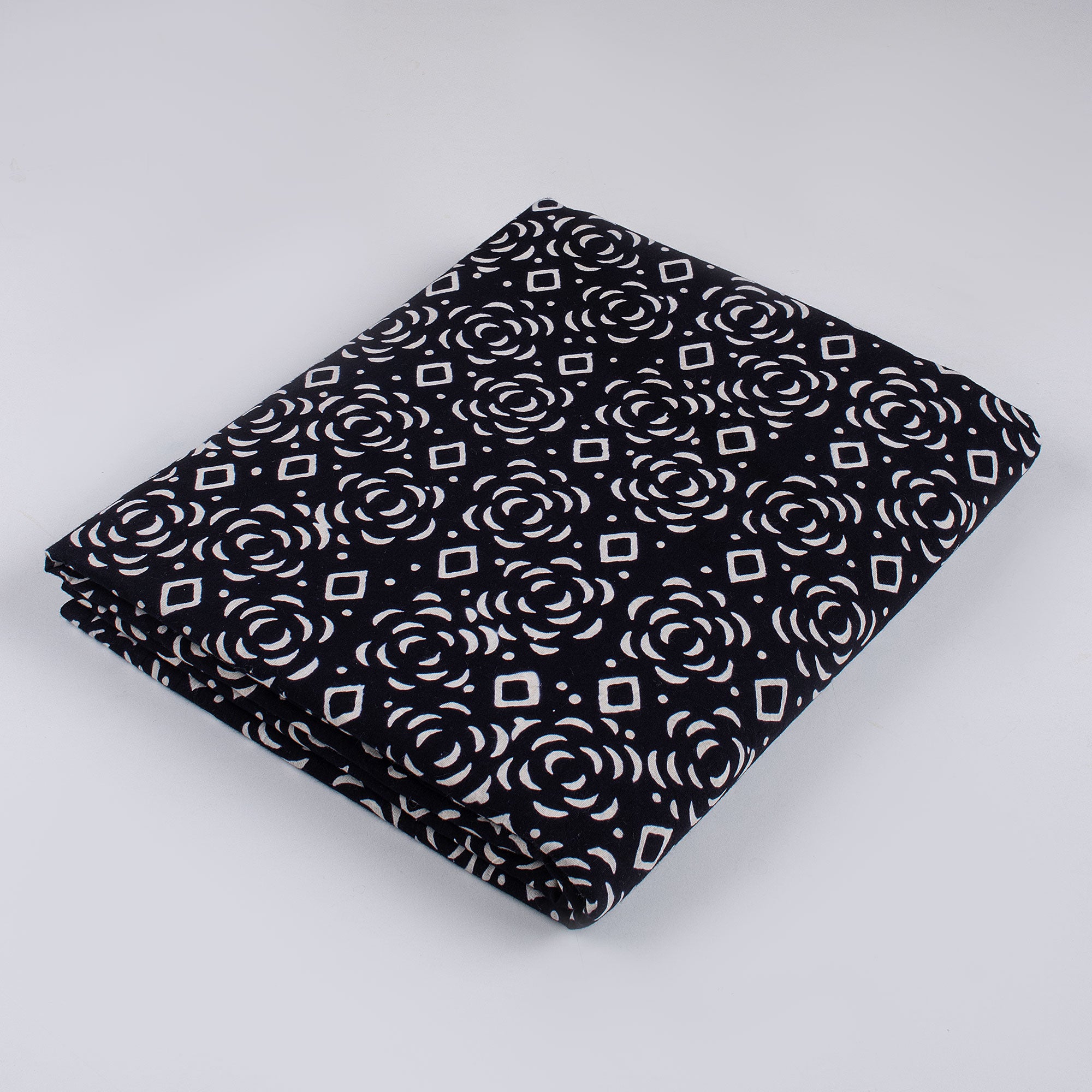 Pure Cotton Hand Block Printed Black & White Fabric