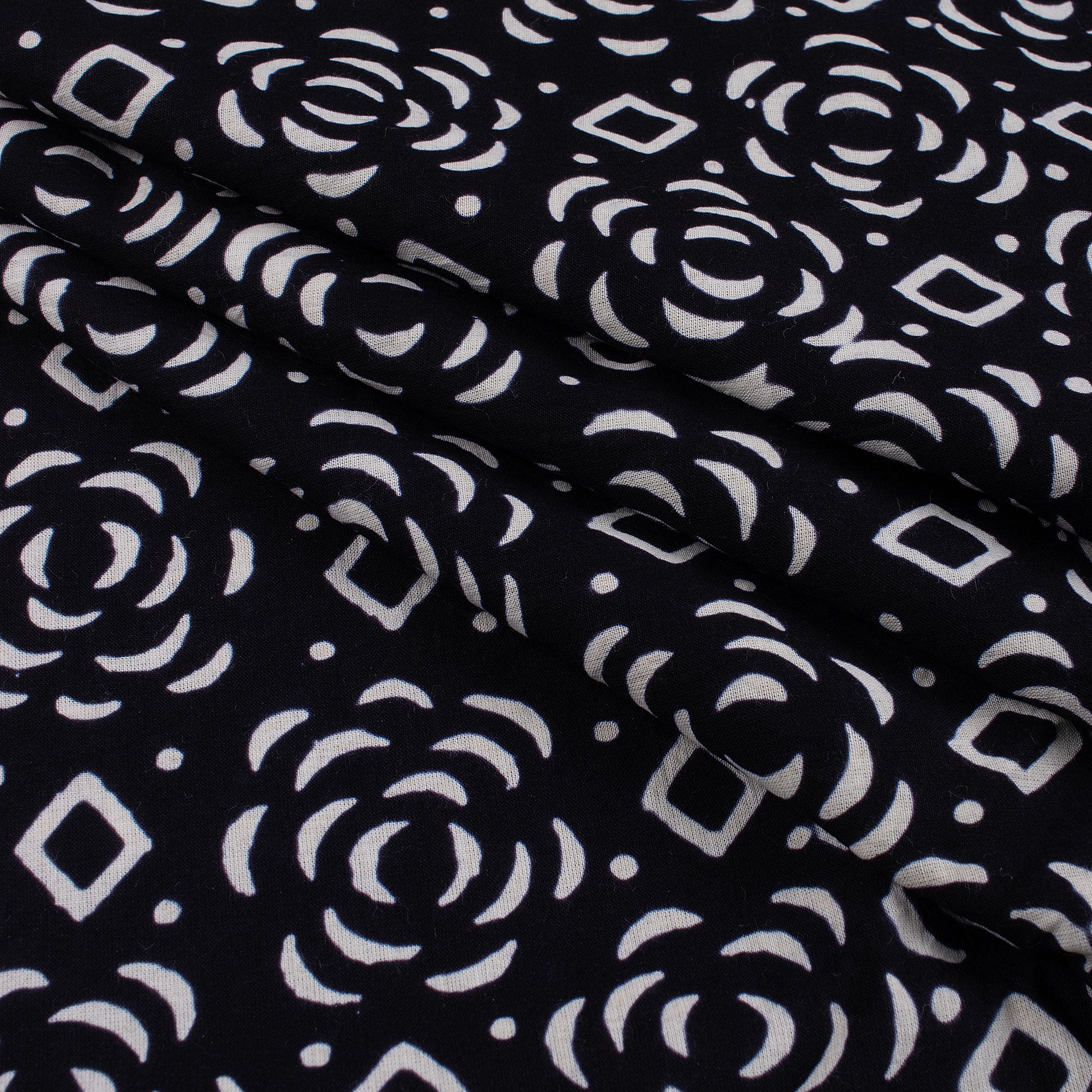 Pure Cotton Hand Block Printed Black & White Fabric