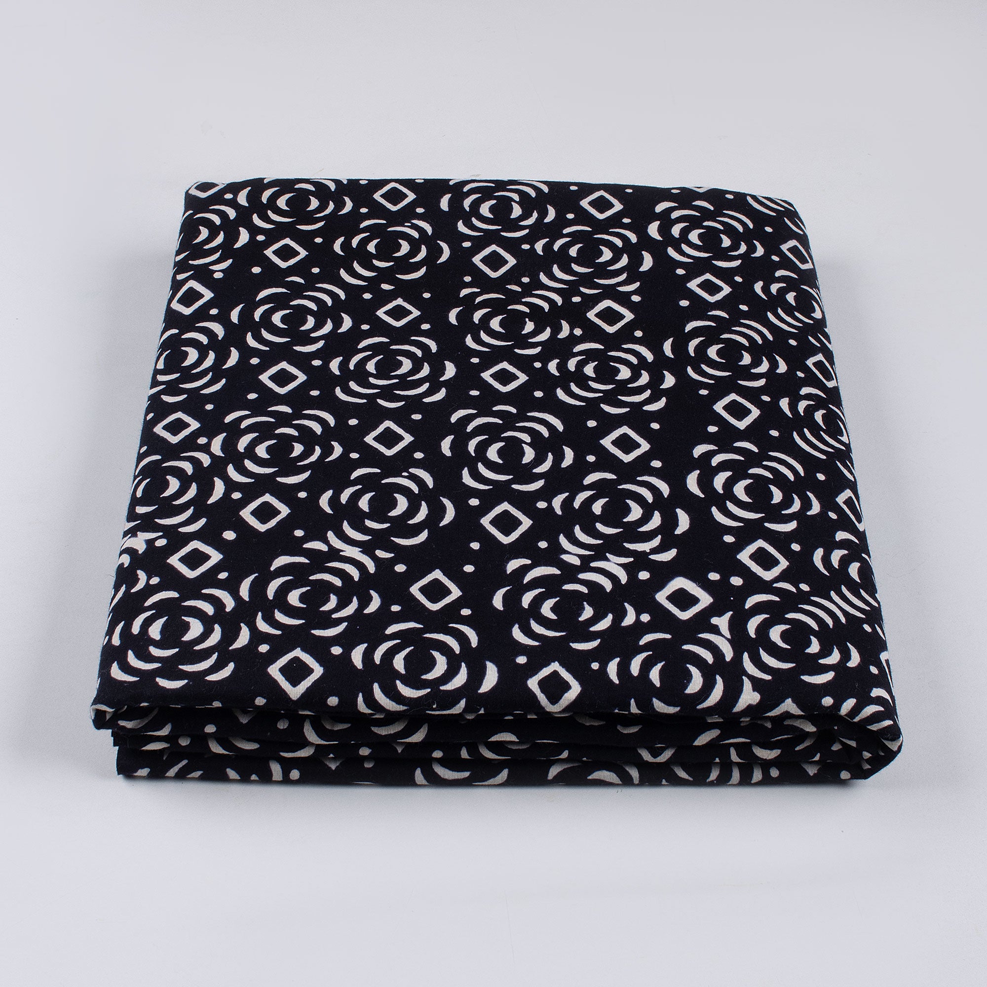 Pure Cotton Hand Block Printed Black & White Fabric