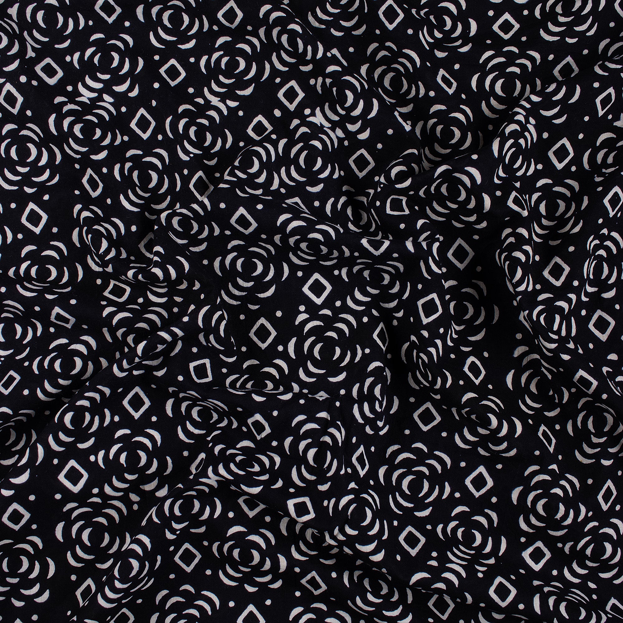 Pure Cotton Hand Block Printed Black & White Fabric
