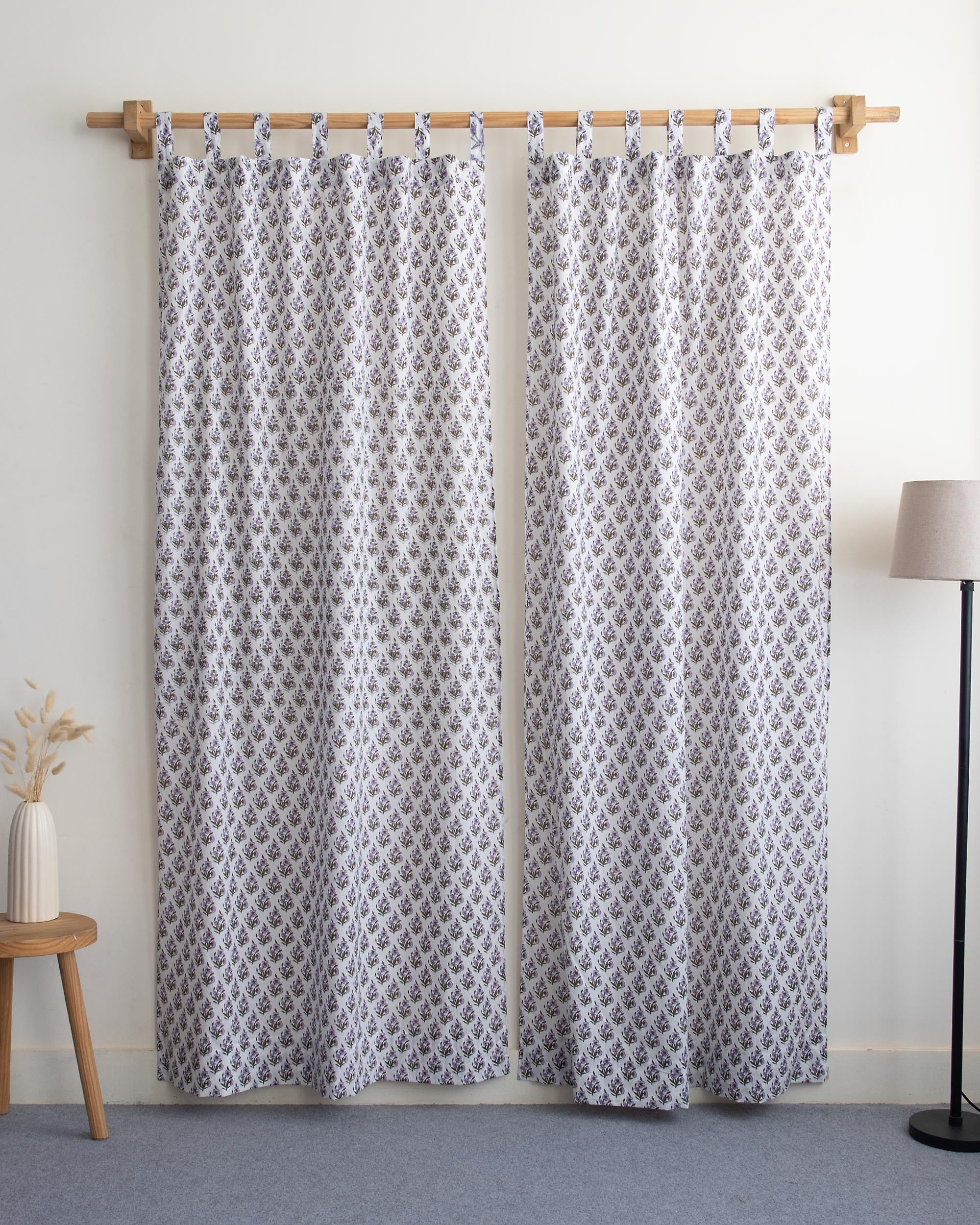 Purple Floral Block Prined Cotton Curtain for Door Online