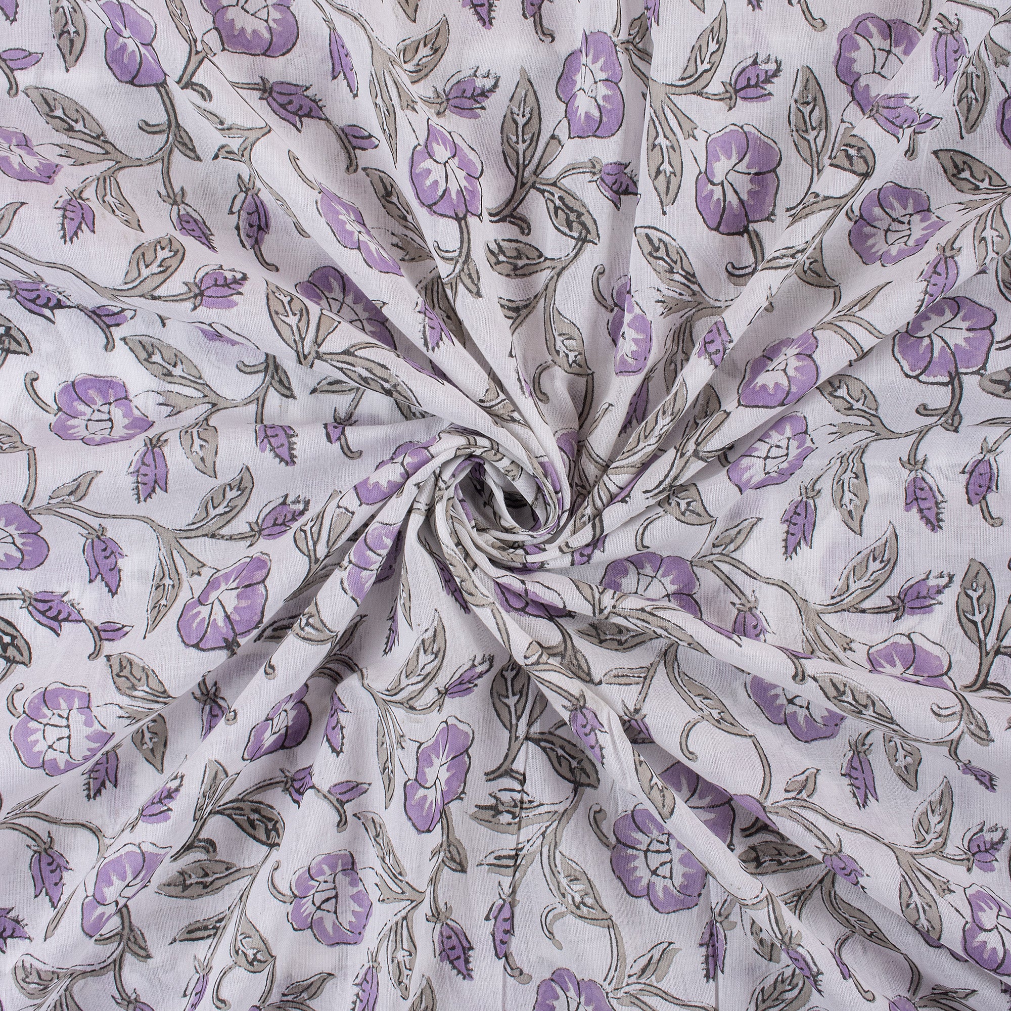 Purple Floral Indain Hand Block Print Fabric
