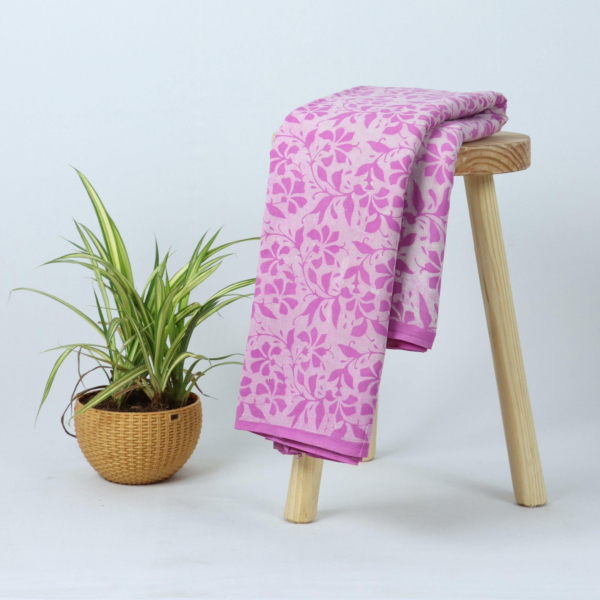 Purple Floral Pure Cotton Hand Block Print Dabu Fabric