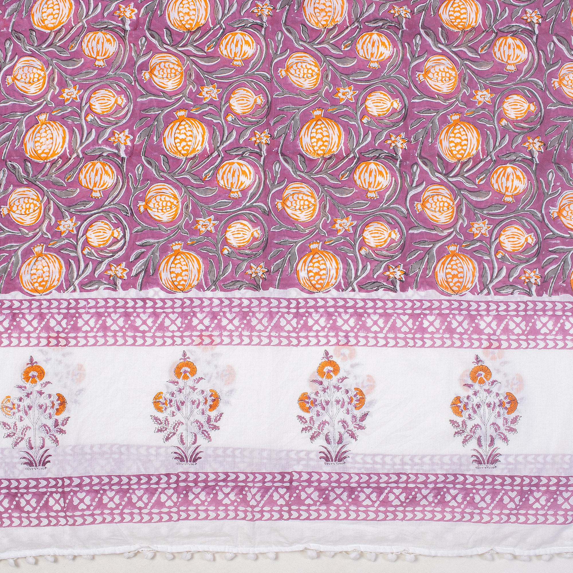 Purple Fruit Hand Block Print Cotton Beach Sarong Wrap for Women
