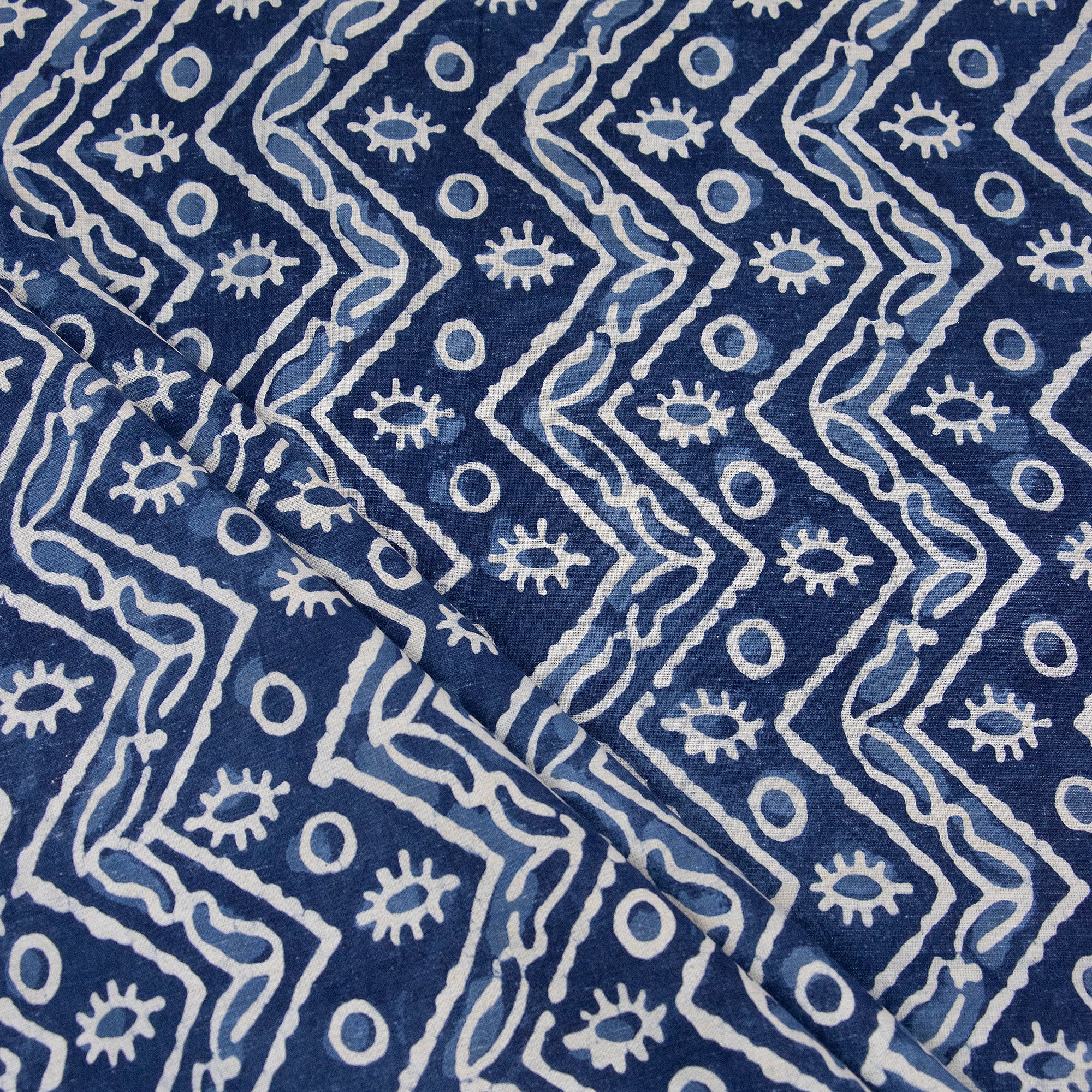 Quality Hand Block Wave Printed Cotton Indigo Fabrics