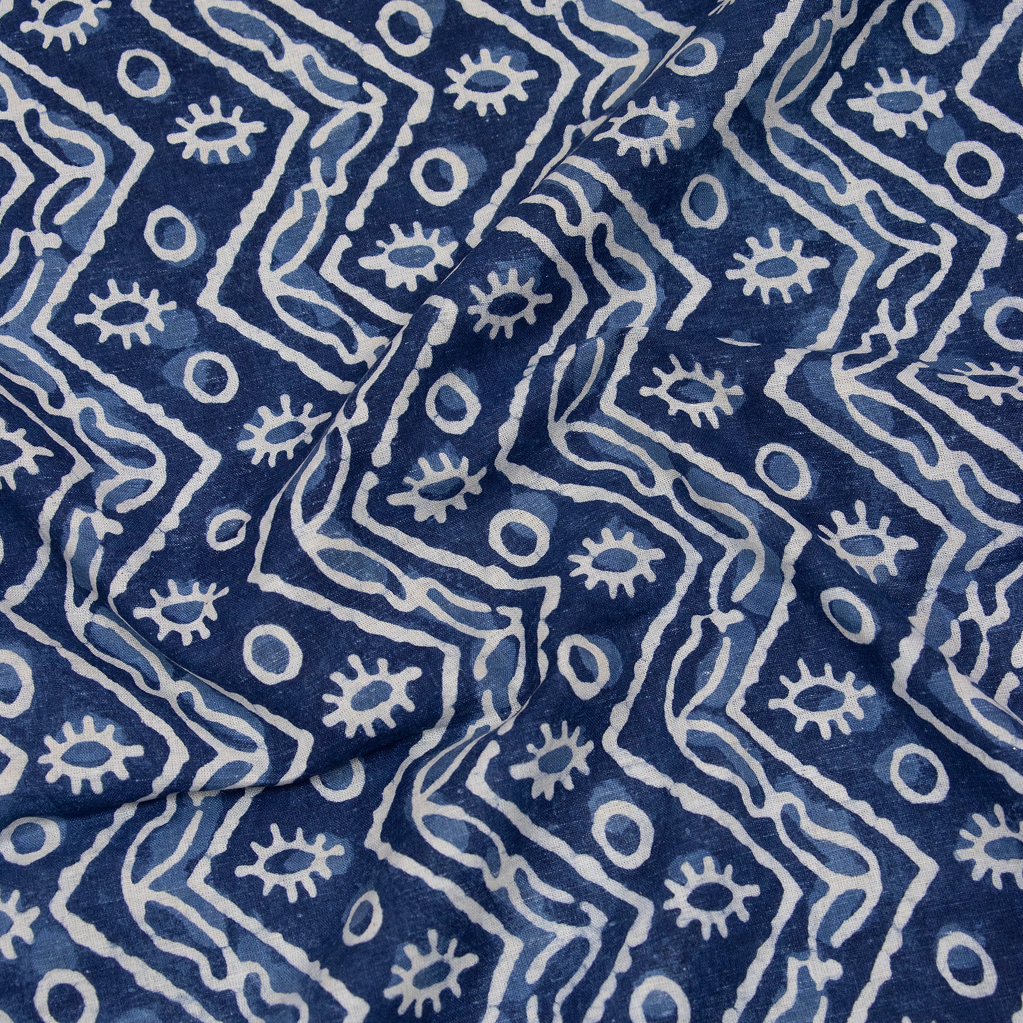 Quality Hand Block Wave Printed Cotton Indigo Fabrics