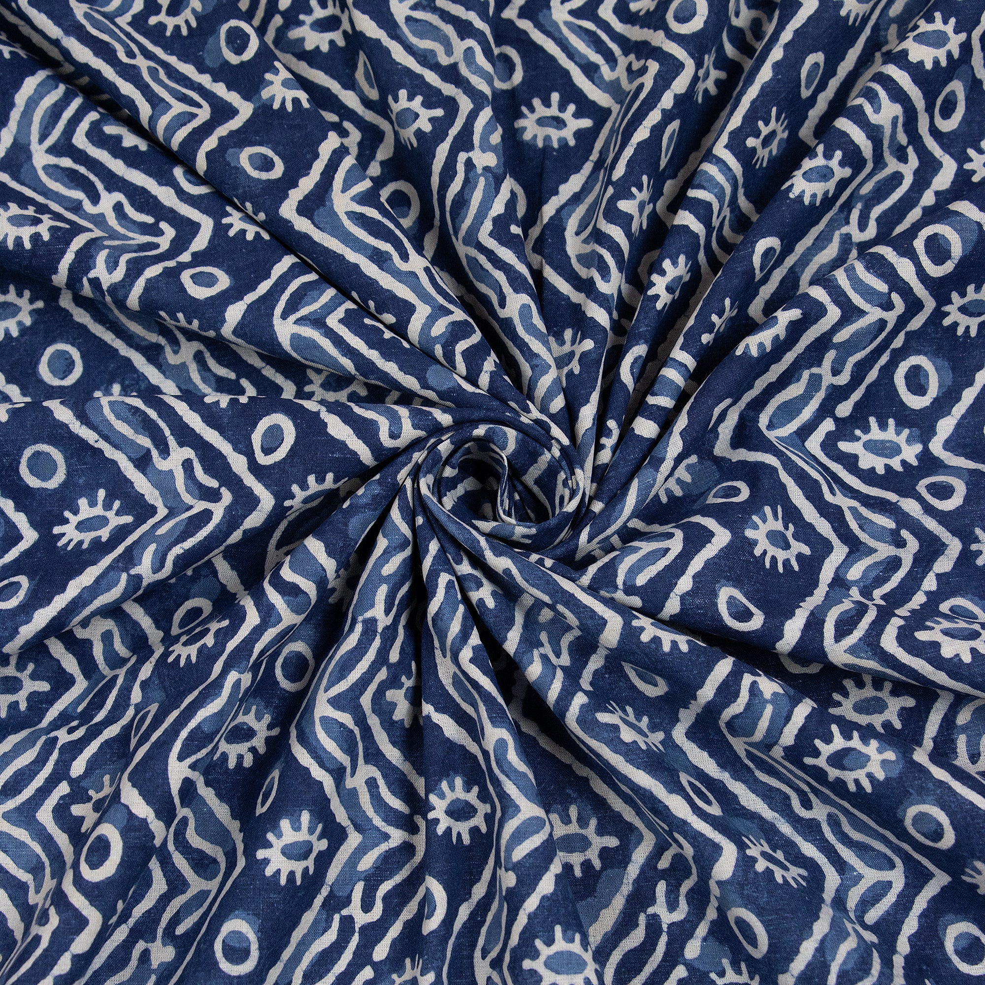 Quality Hand Block Wave Printed Cotton Indigo Fabrics
