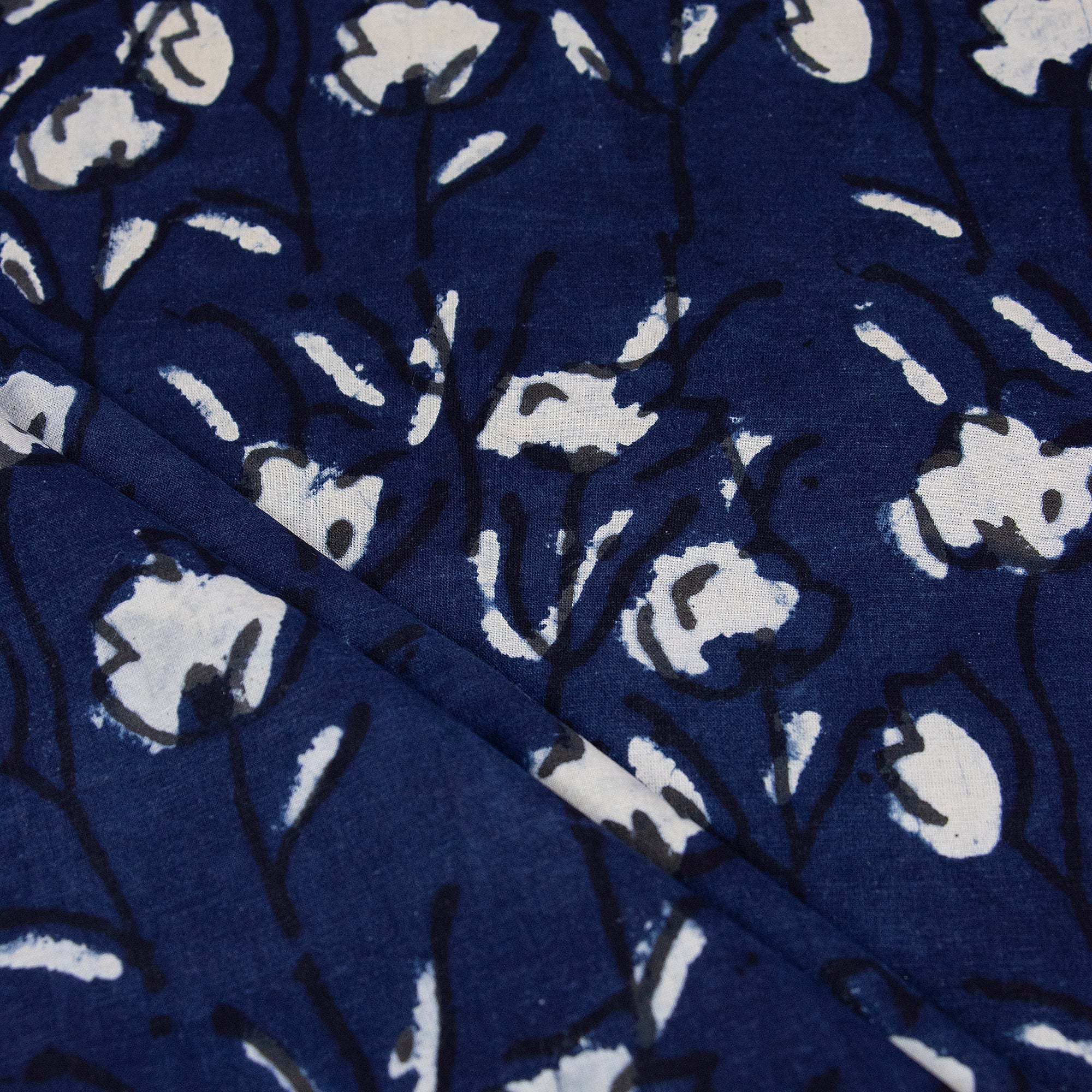 Quality Indigo Floral Printed Organic Natural Cotton Fabric