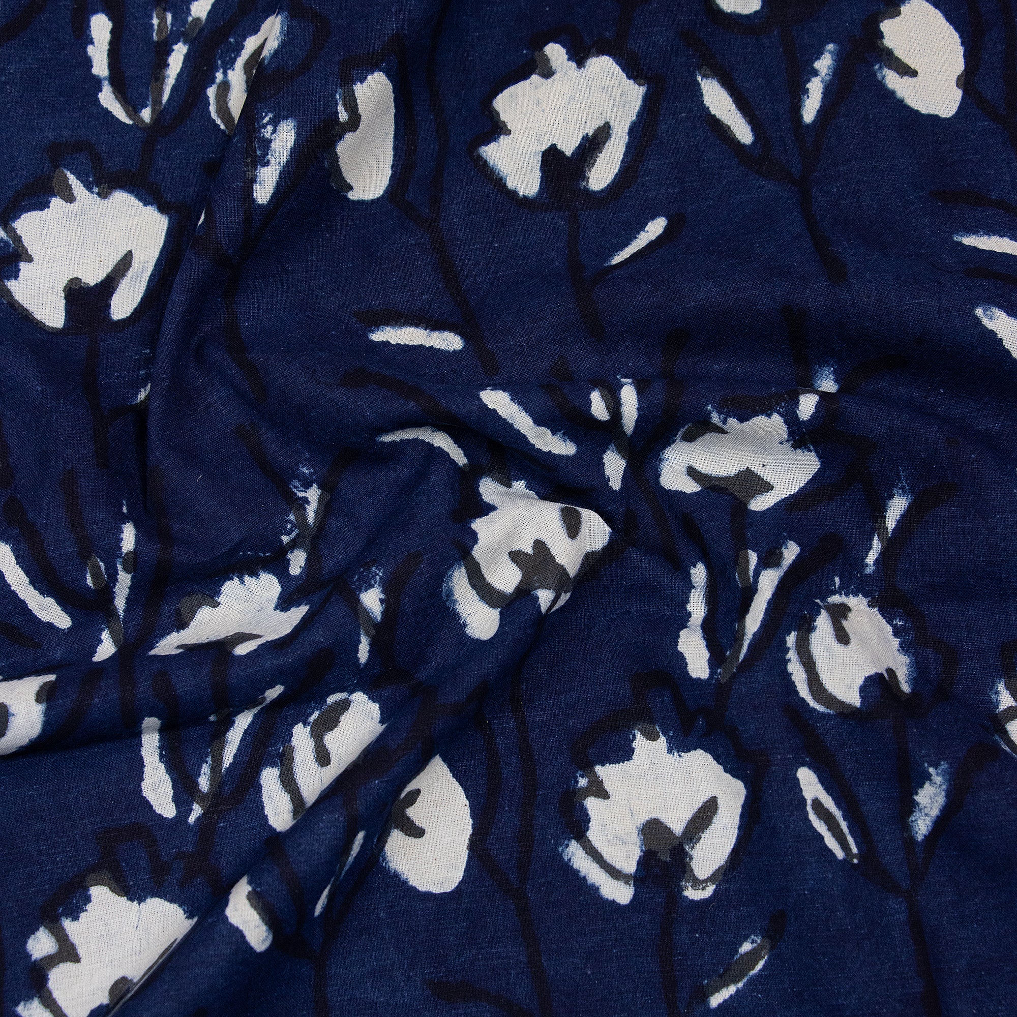 Quality Indigo Floral Printed Organic Natural Cotton Fabric