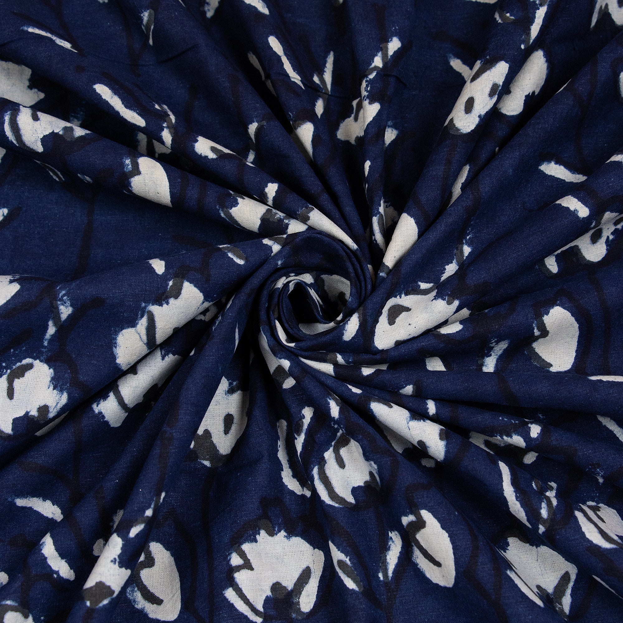 Quality Indigo Floral Printed Organic Natural Cotton Fabric