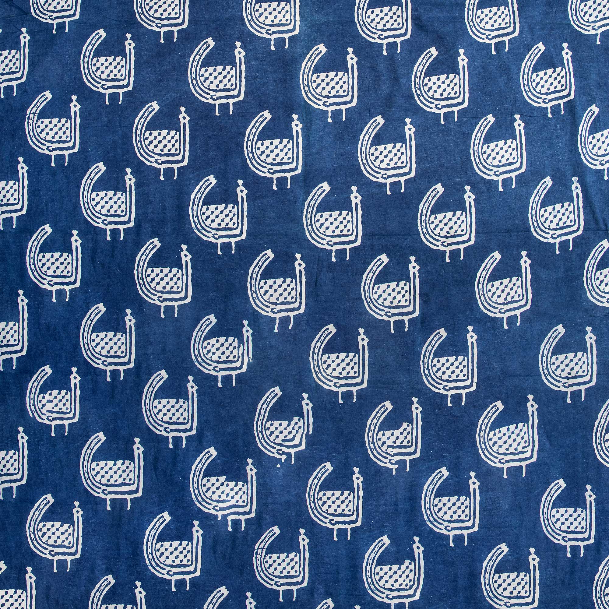 Quality Indigo Peafowl Printed Cotton Fabric