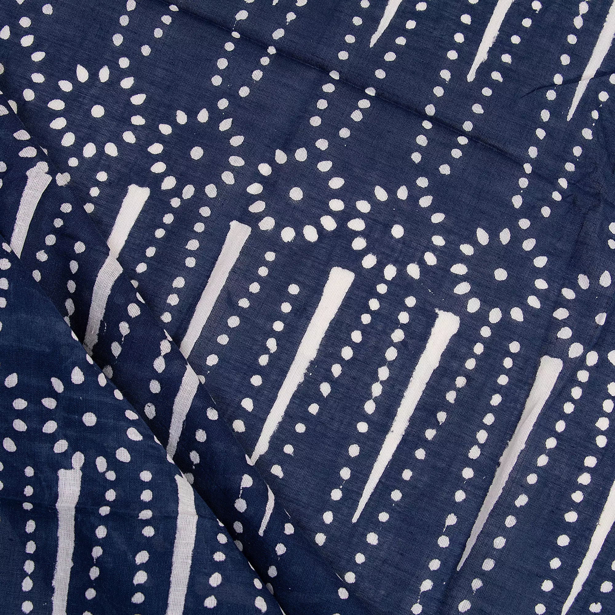 Indigo Blue Printed Pure Cotton Discharge Fabric