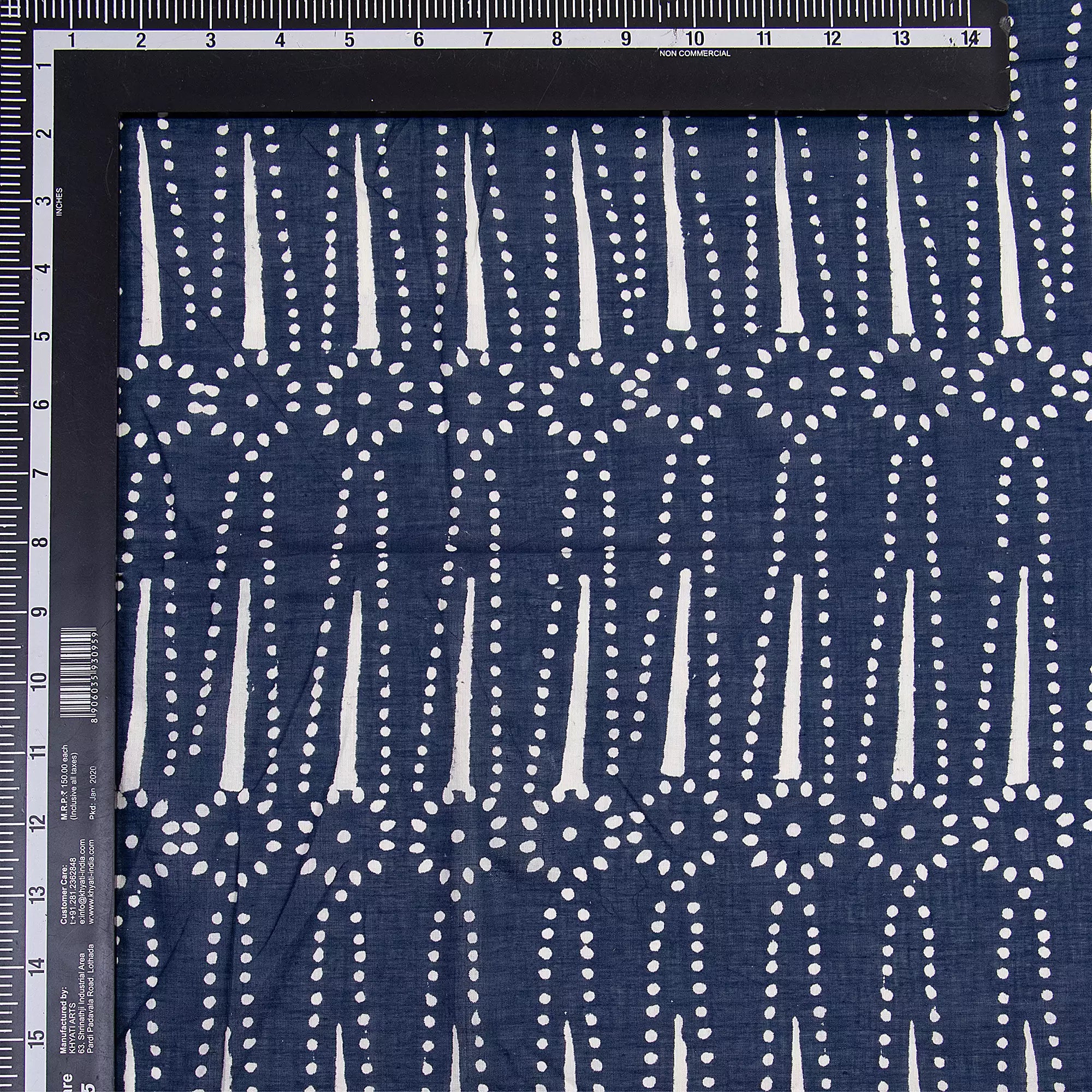 Indigo Blue Printed Pure Cotton Discharge Fabric