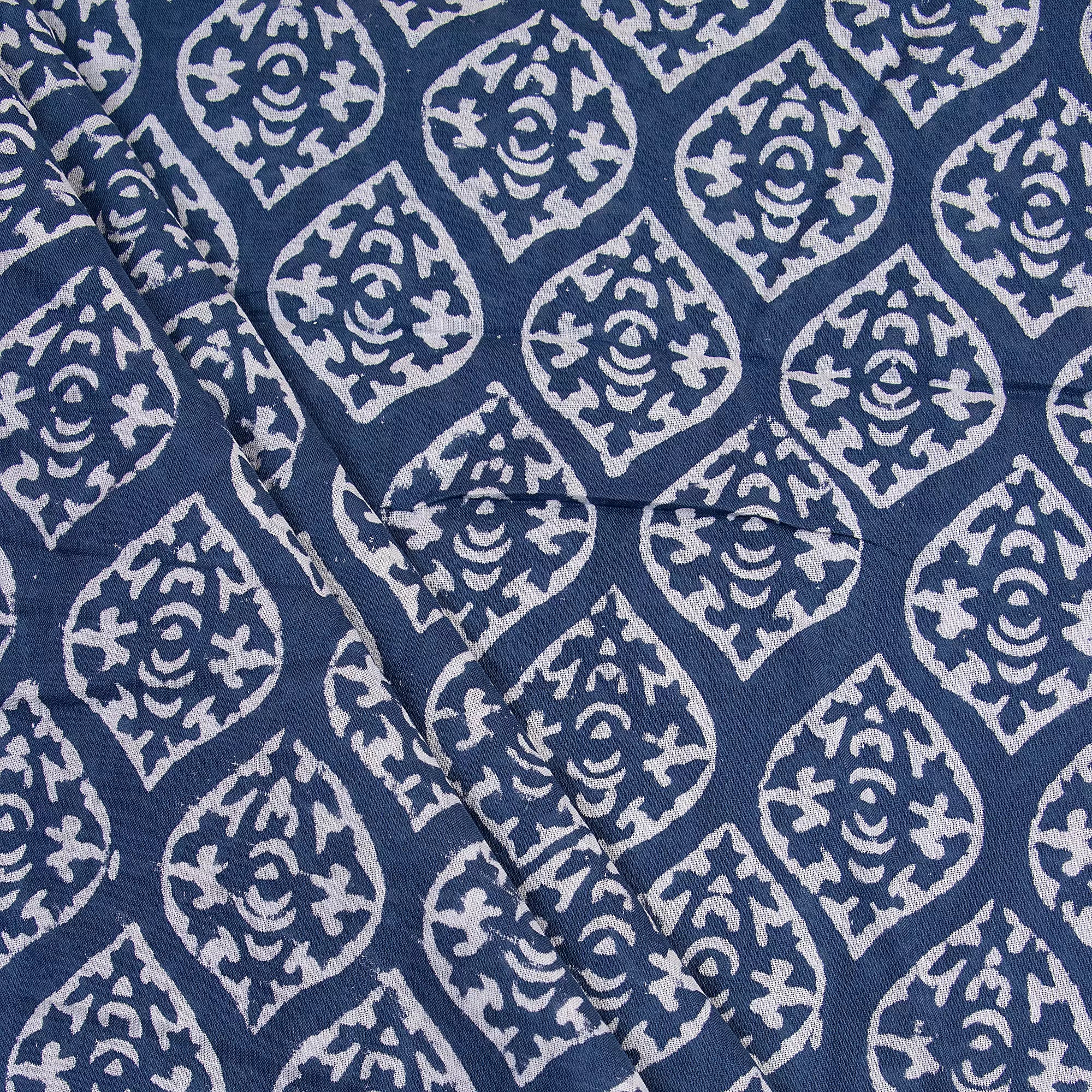 Indigo Blue Printed Pure Cotton Discharge Fabric
