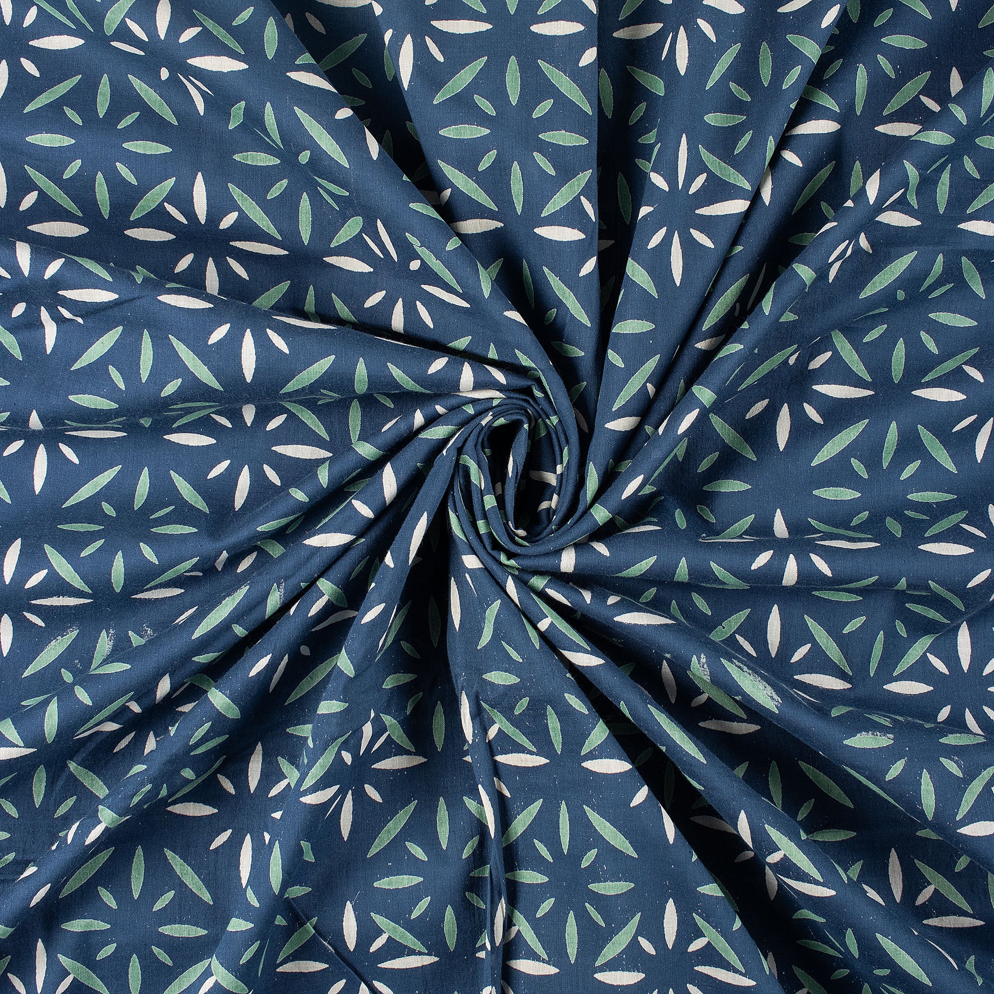 Blue Discharge Hand Block Printed Cotton Fabric by Yard