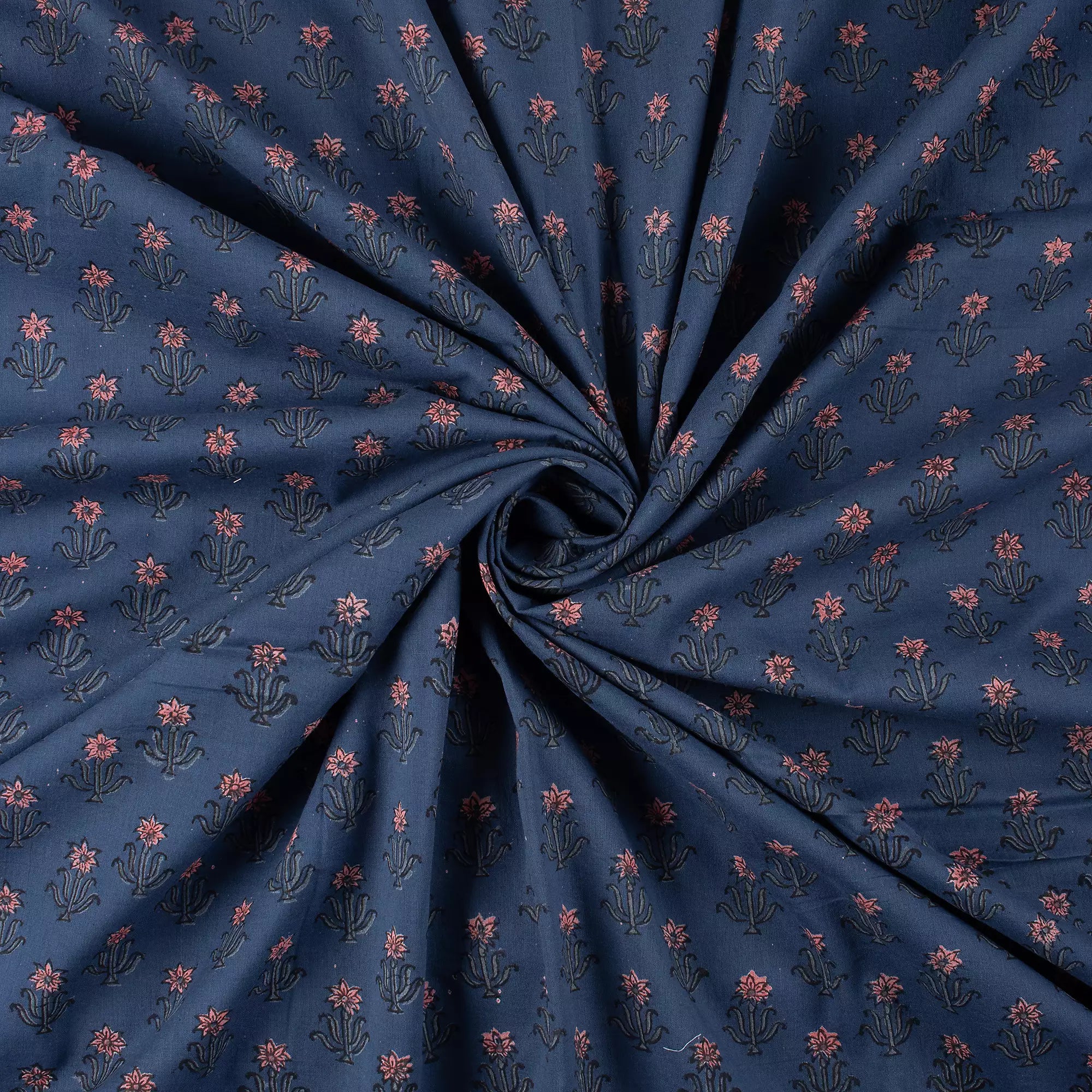 Blue Floral Printed Discharge Cloting Fabric