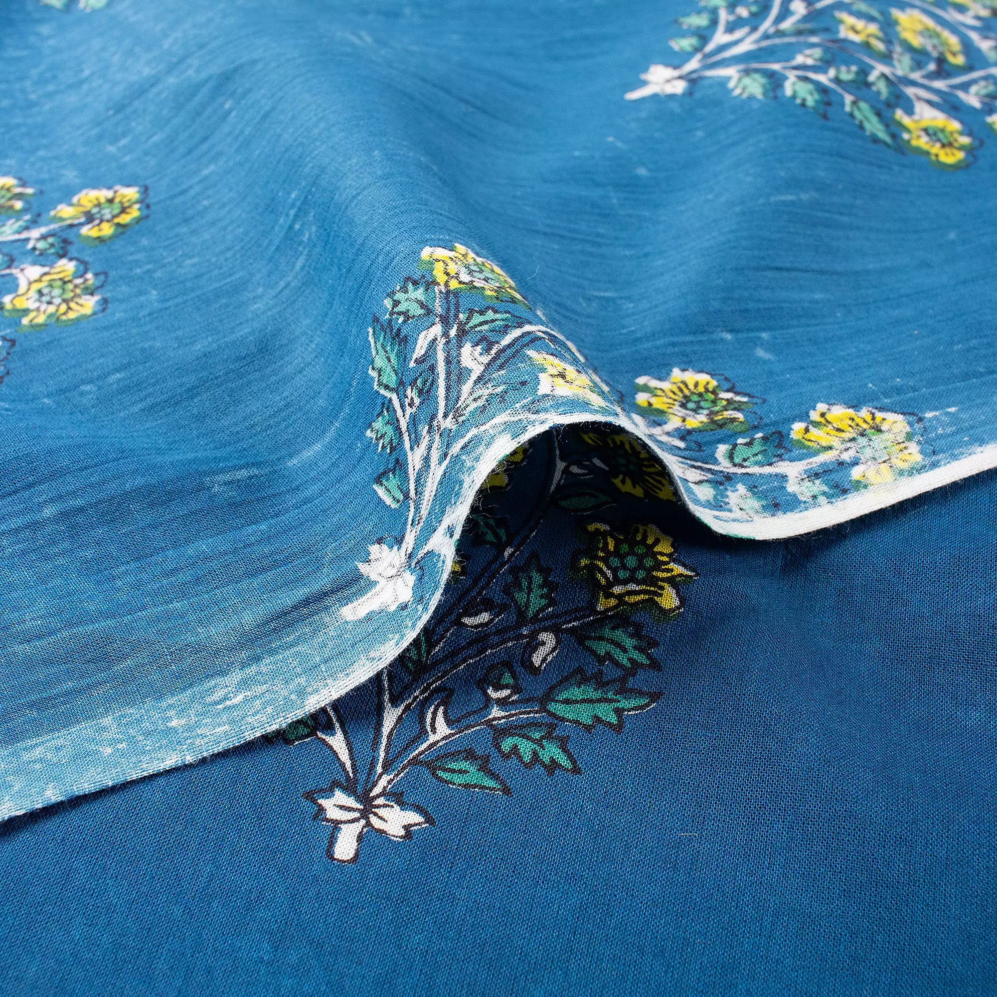 Sky Blue Hand Block Printed Discharge Fabric