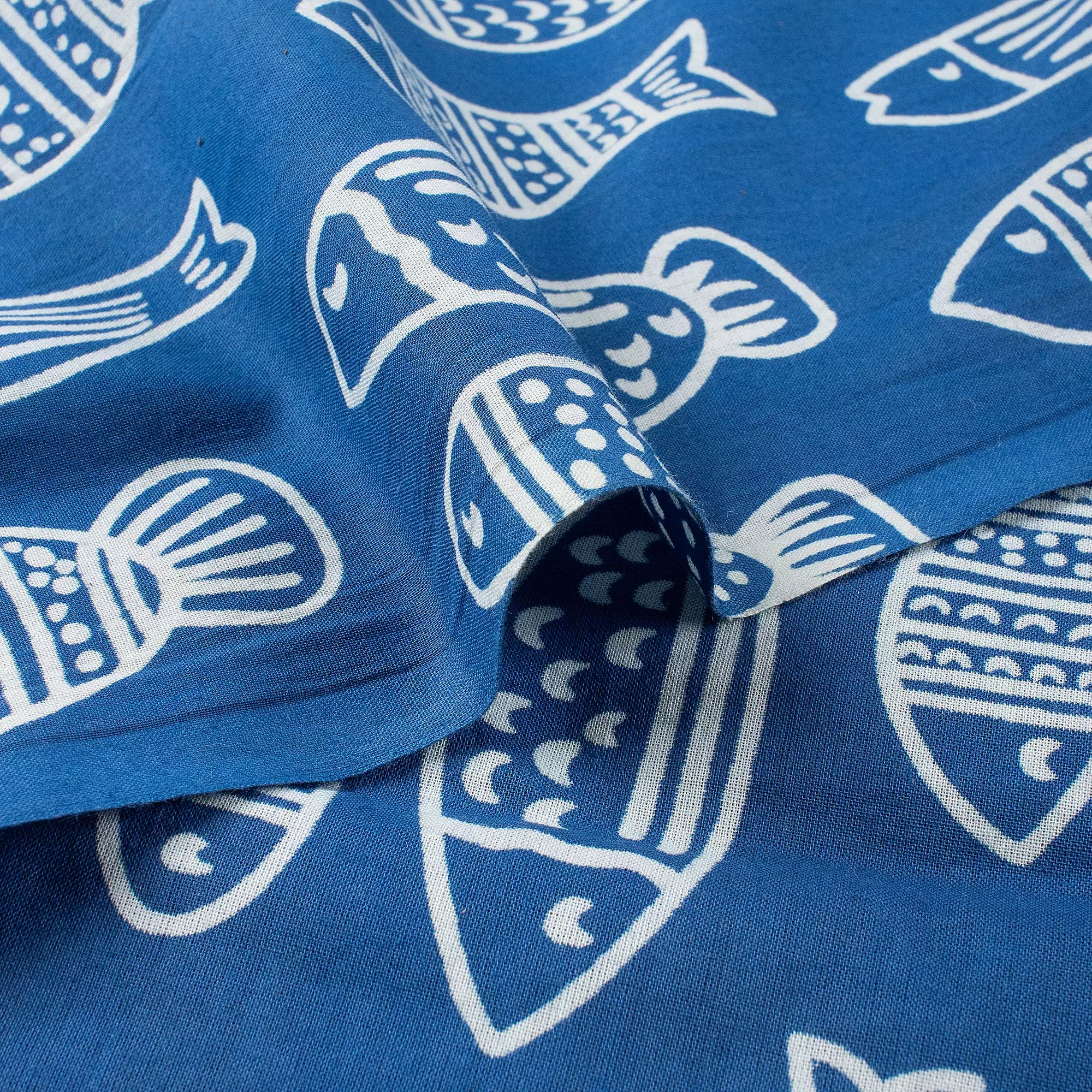 Discharge Indigo Blue Fish Cotton Fabric by the Yard Online