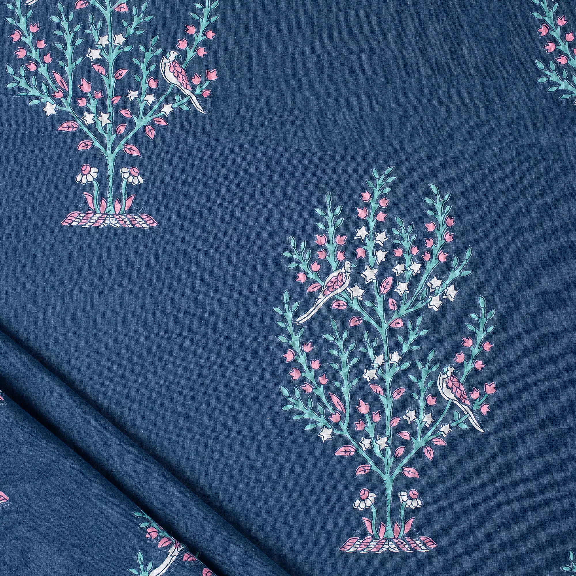 Blue Indian Boota Hand Block Printed Discharge Fabric