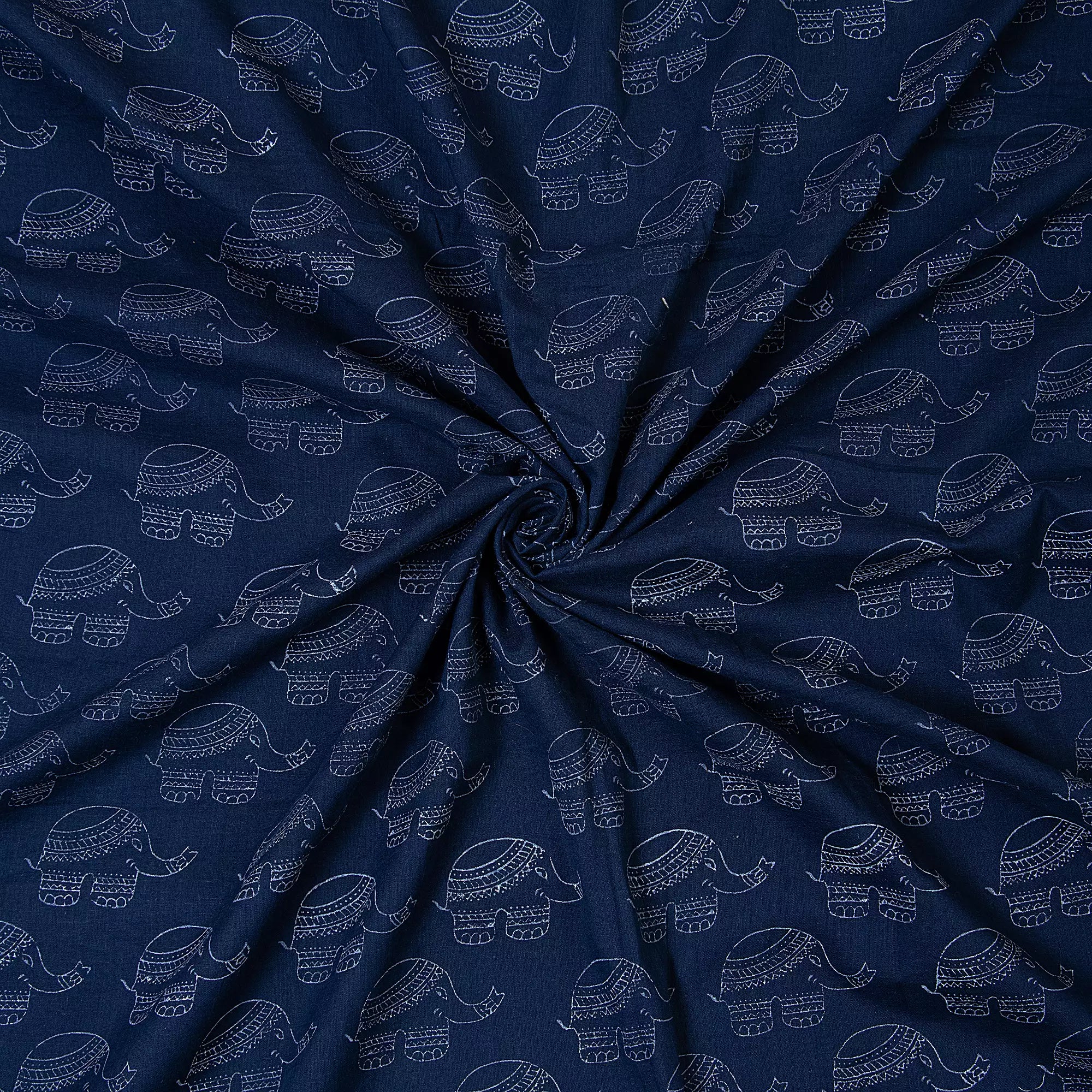 Premium Dark Blue Elephant Printed Discharge Fabric