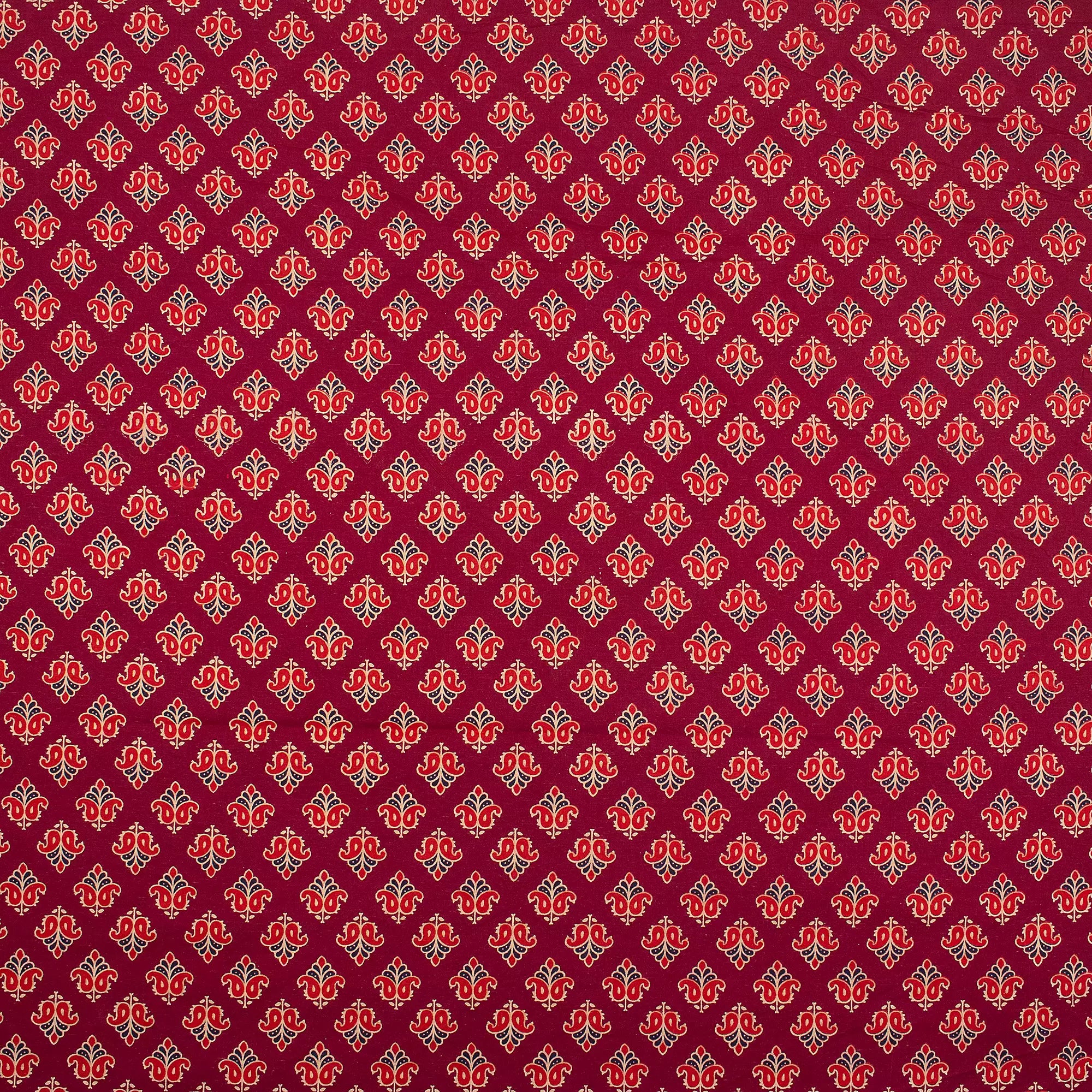 Floral Print Hand Block Ajrakh Fabric Online