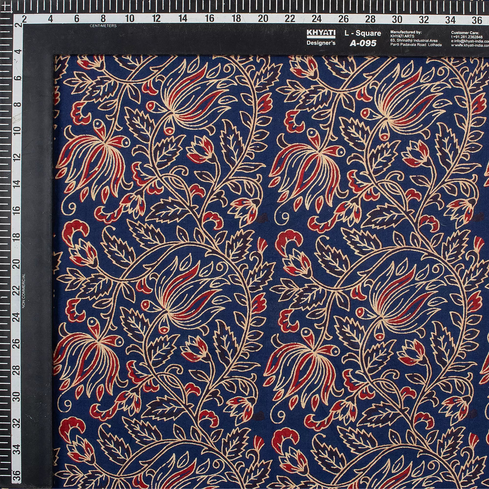 Indian Ajrakh Blue Floral Cotton Fabric For Dress