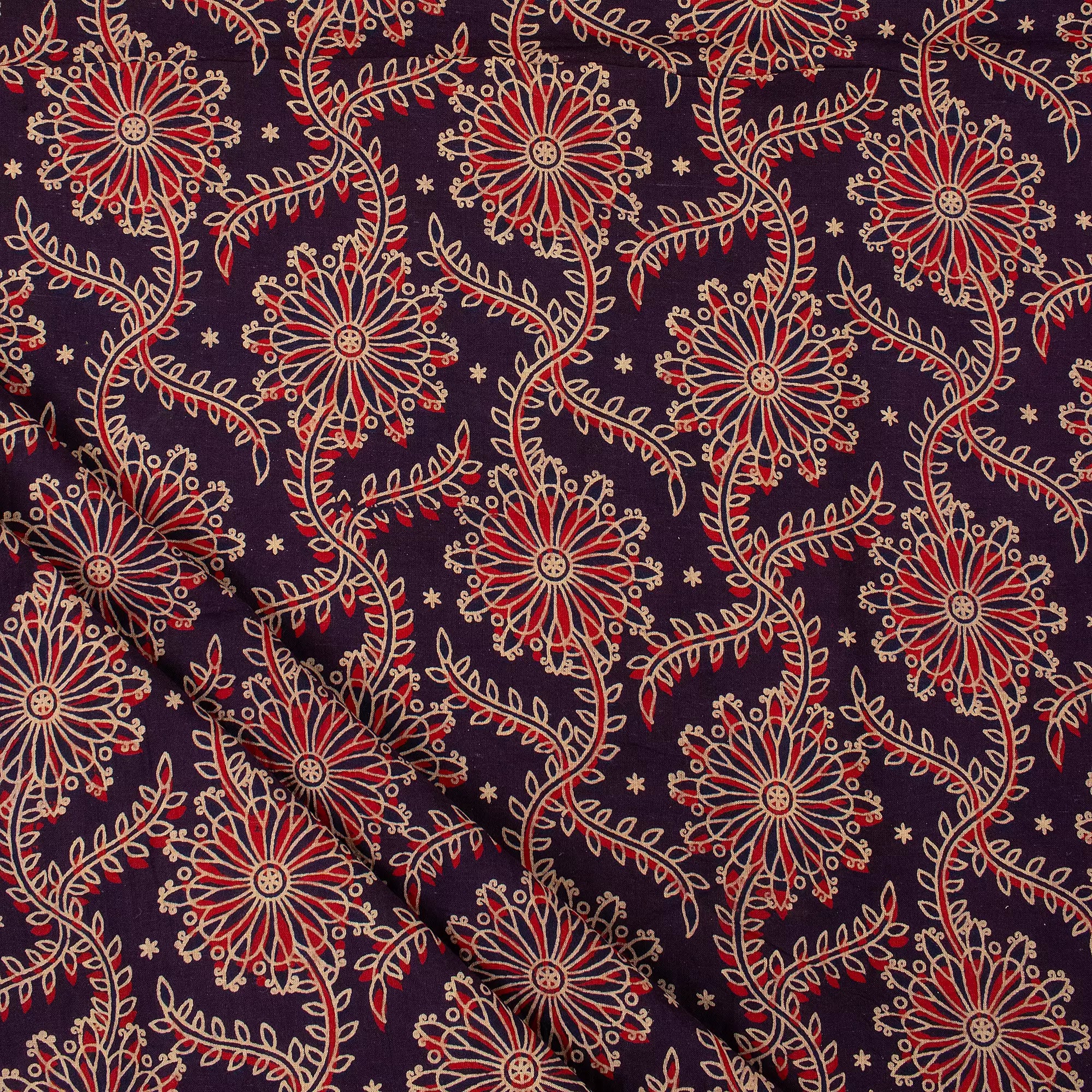 Indian Hand Block Ajrakh Floral Printed Fabric