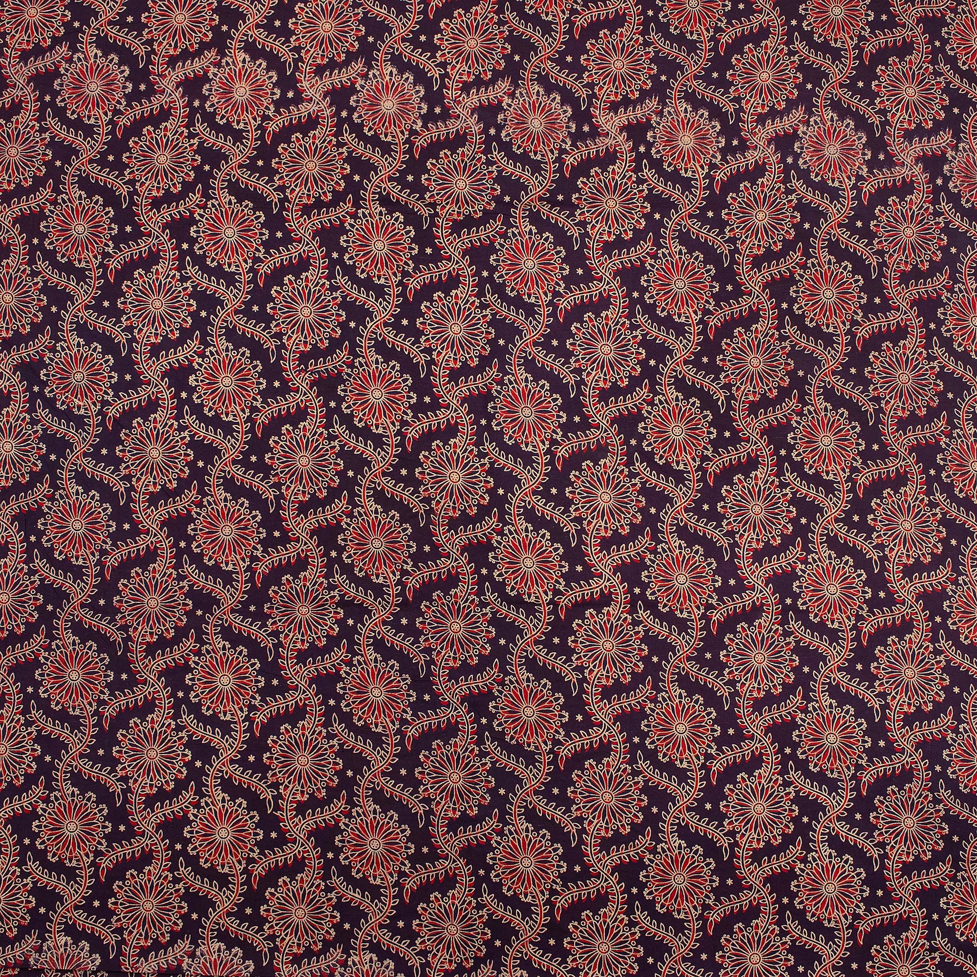 Indian Hand Block Ajrakh Floral Printed Fabric