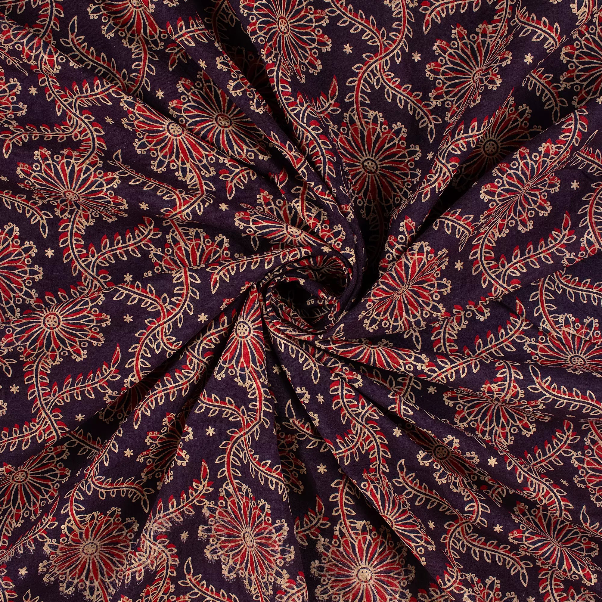 Indian Hand Block Ajrakh Floral Printed Fabric