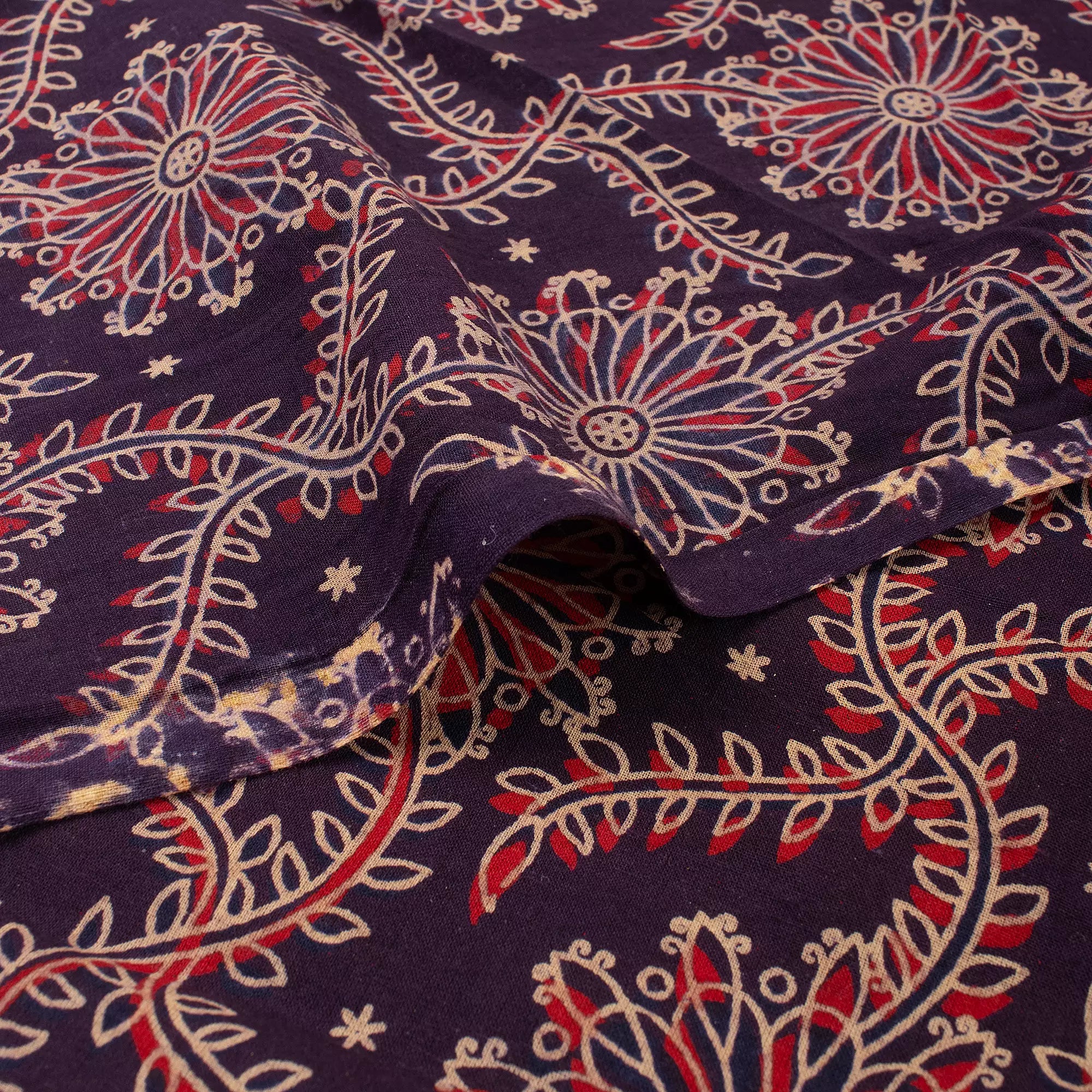 Indian Hand Block Ajrakh Floral Printed Fabric