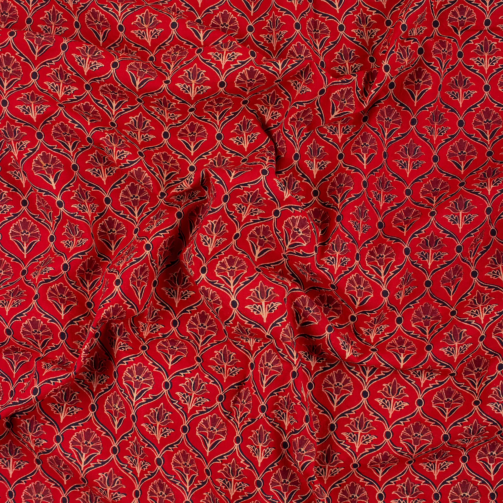 Indian Hand Block Ajrakh Floral Printed Fabric