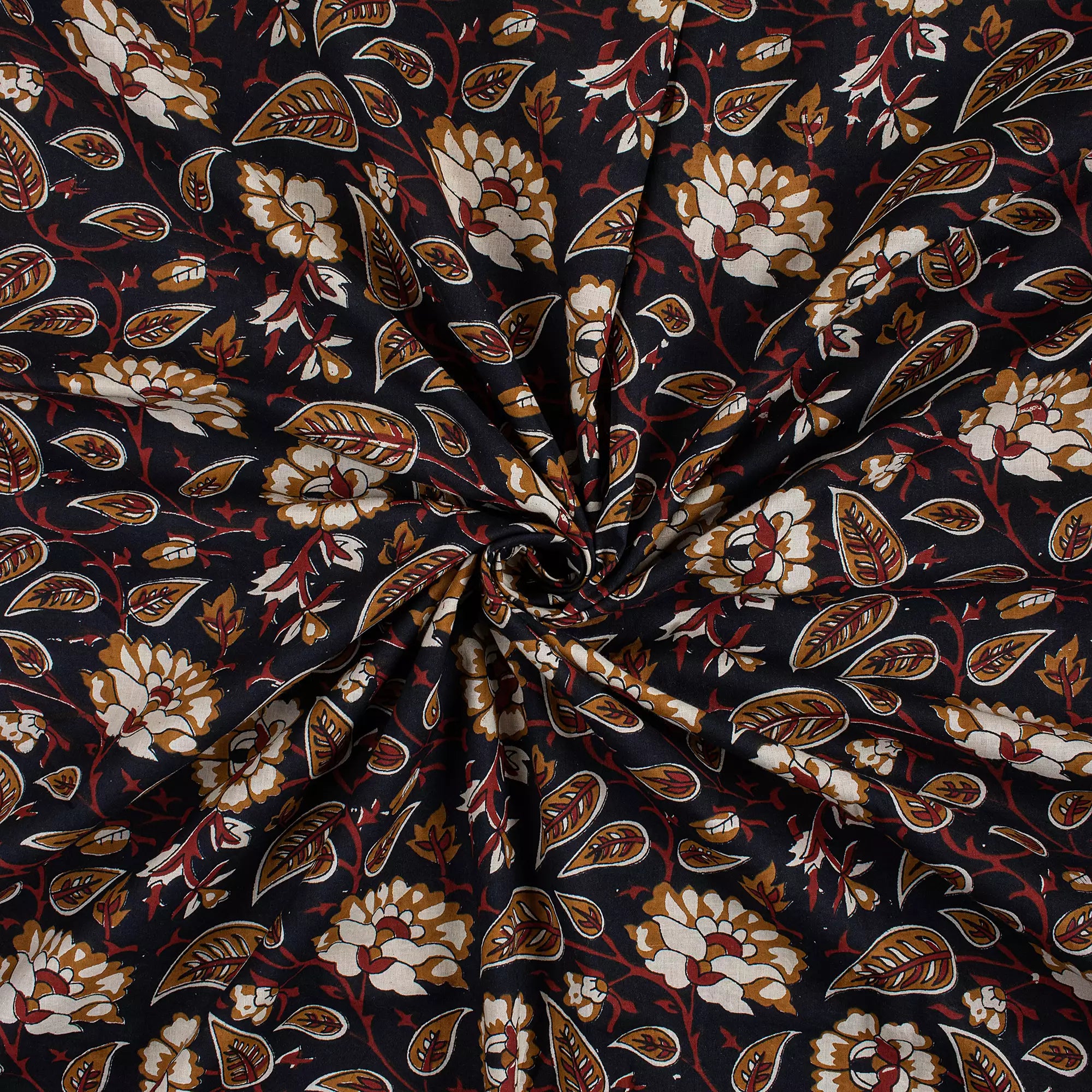 Floral Bagru Hand Block Printed Fabric for Dress