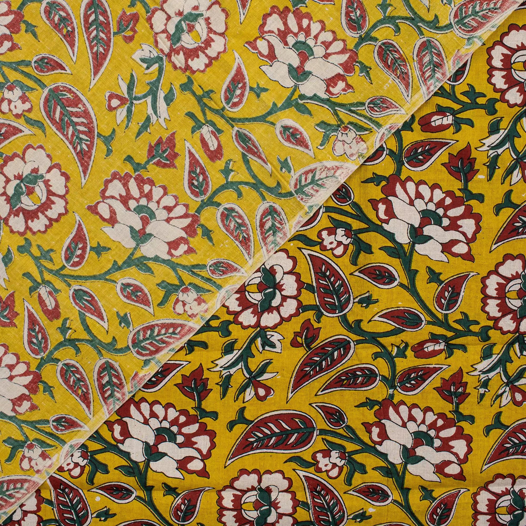 Yellow Floral Hand Block Printed Premium Fabric Cloth