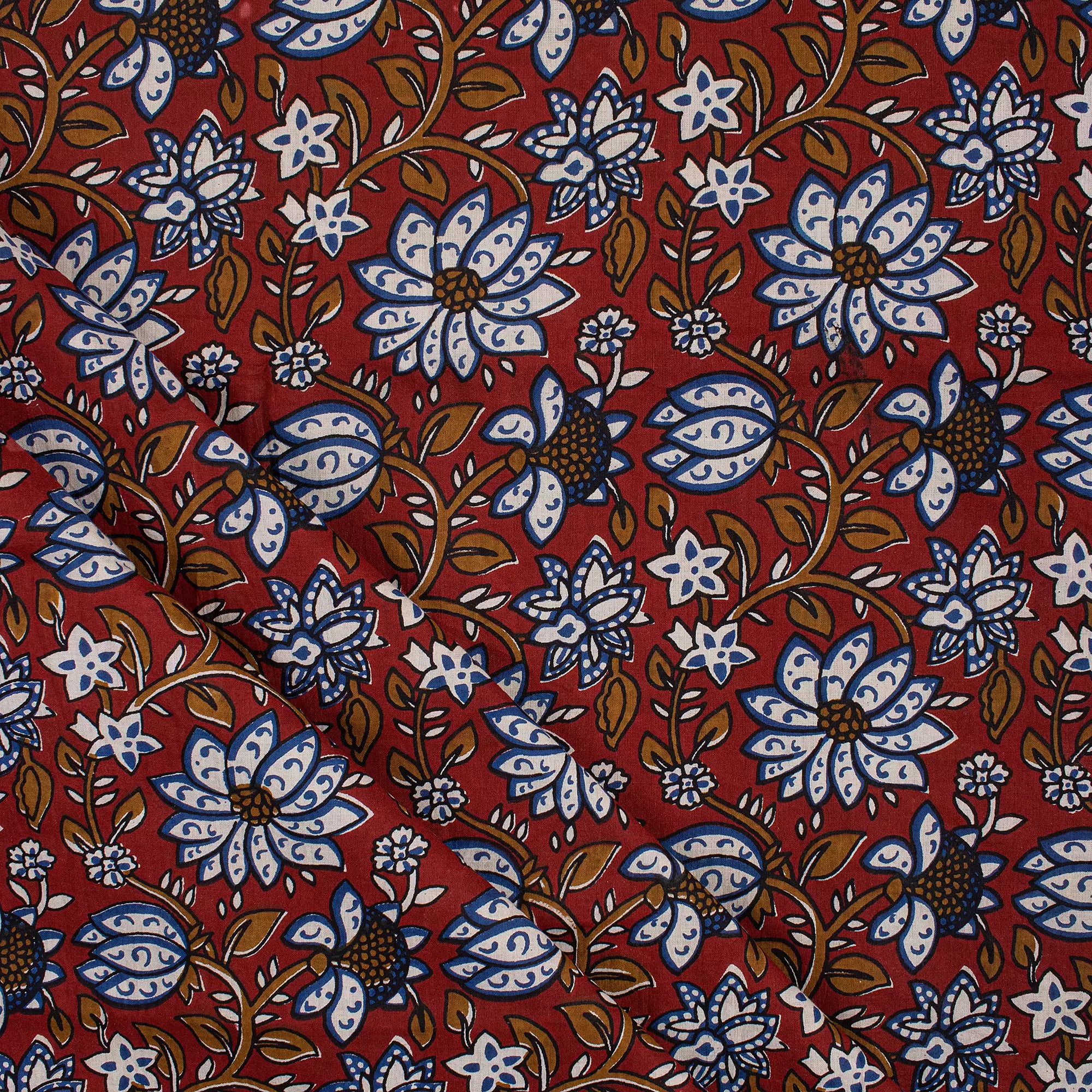 Hand Block Printed Floral Bagru Fabric