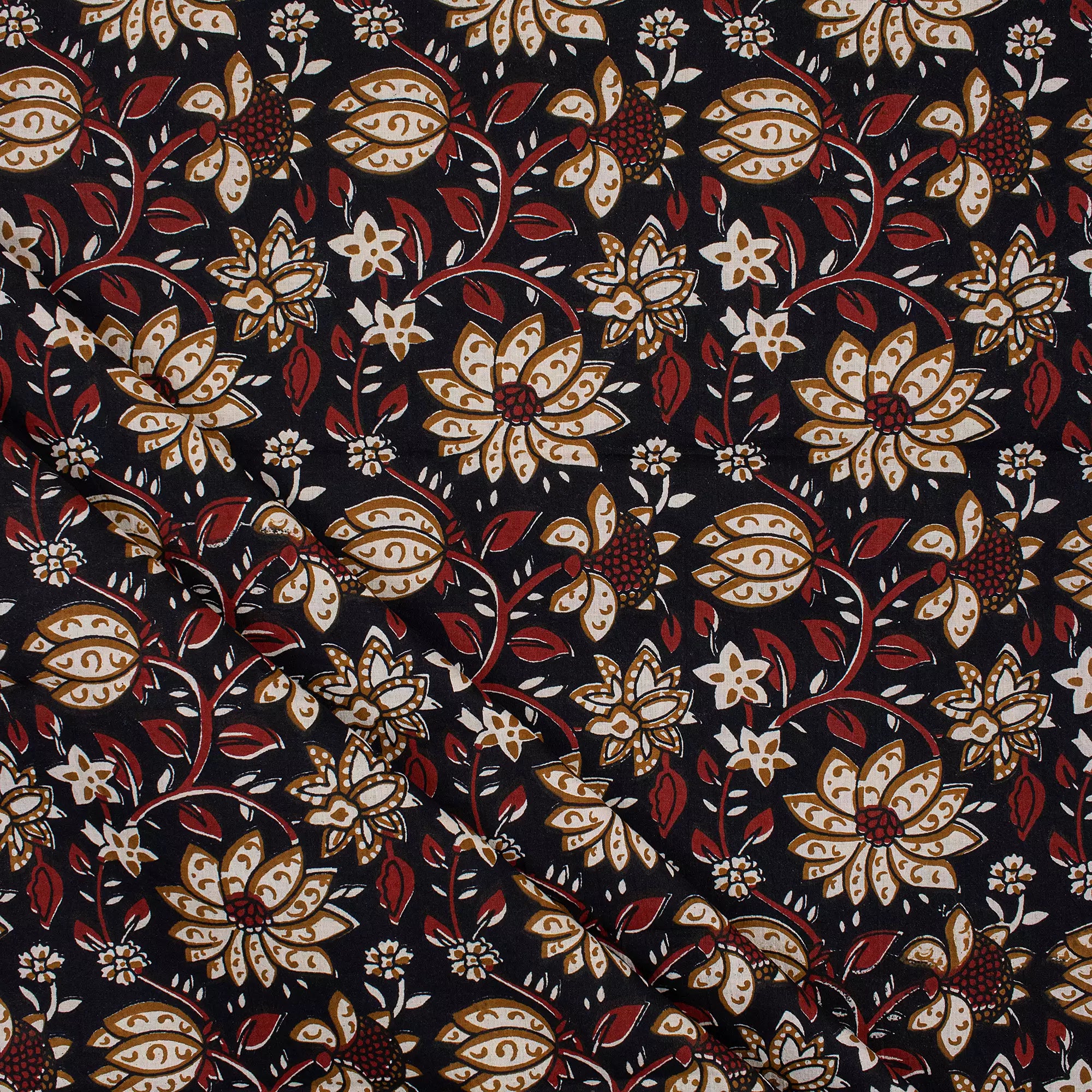 Cotton Floral Bagru Hand Block Printed Fabric