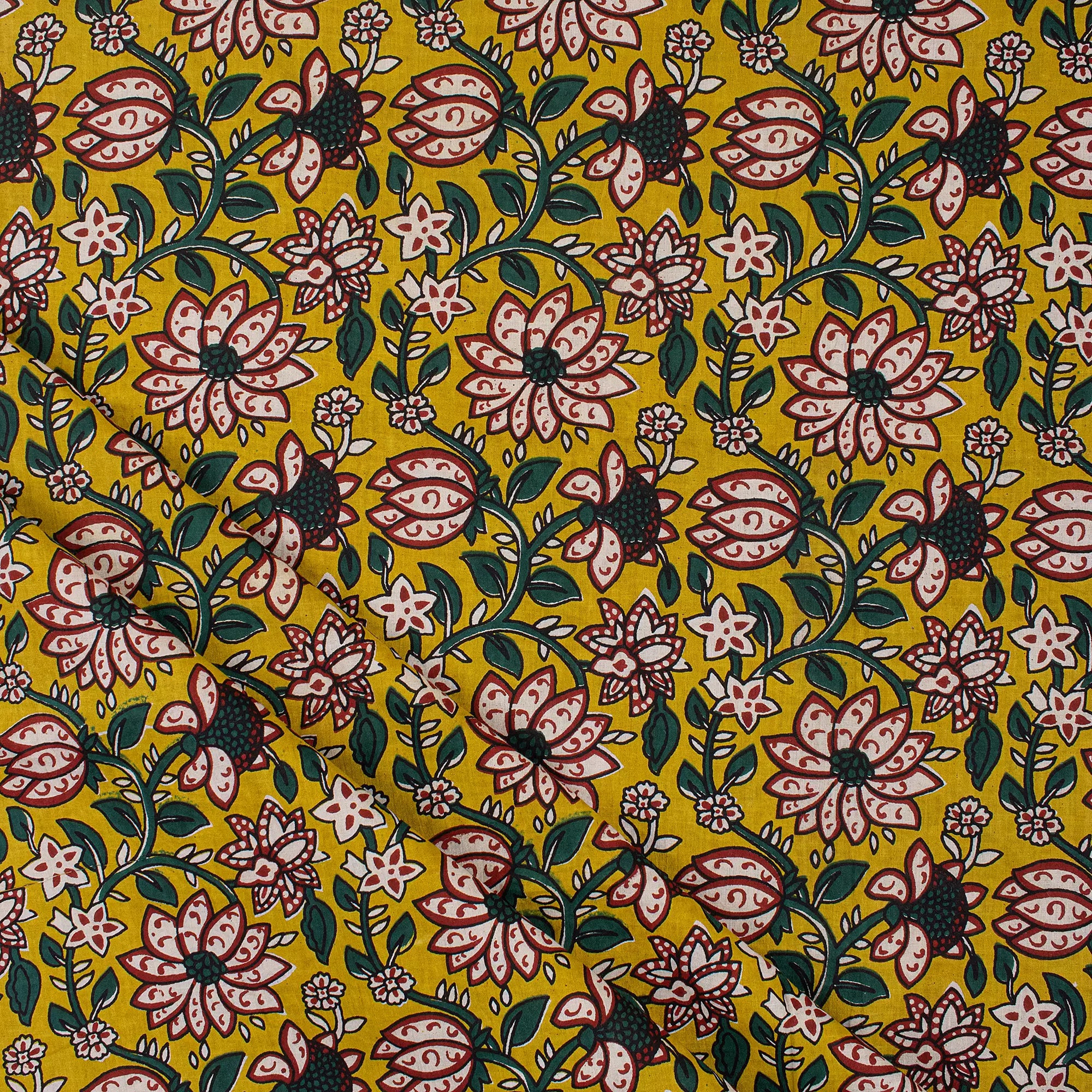 Handmade Yellow Floral Bagru Print Fabric Online