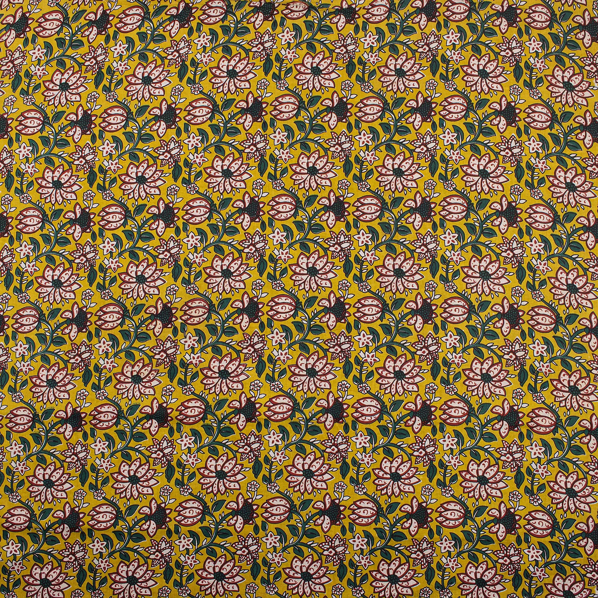 Handmade Yellow Floral Bagru Print Fabric Online