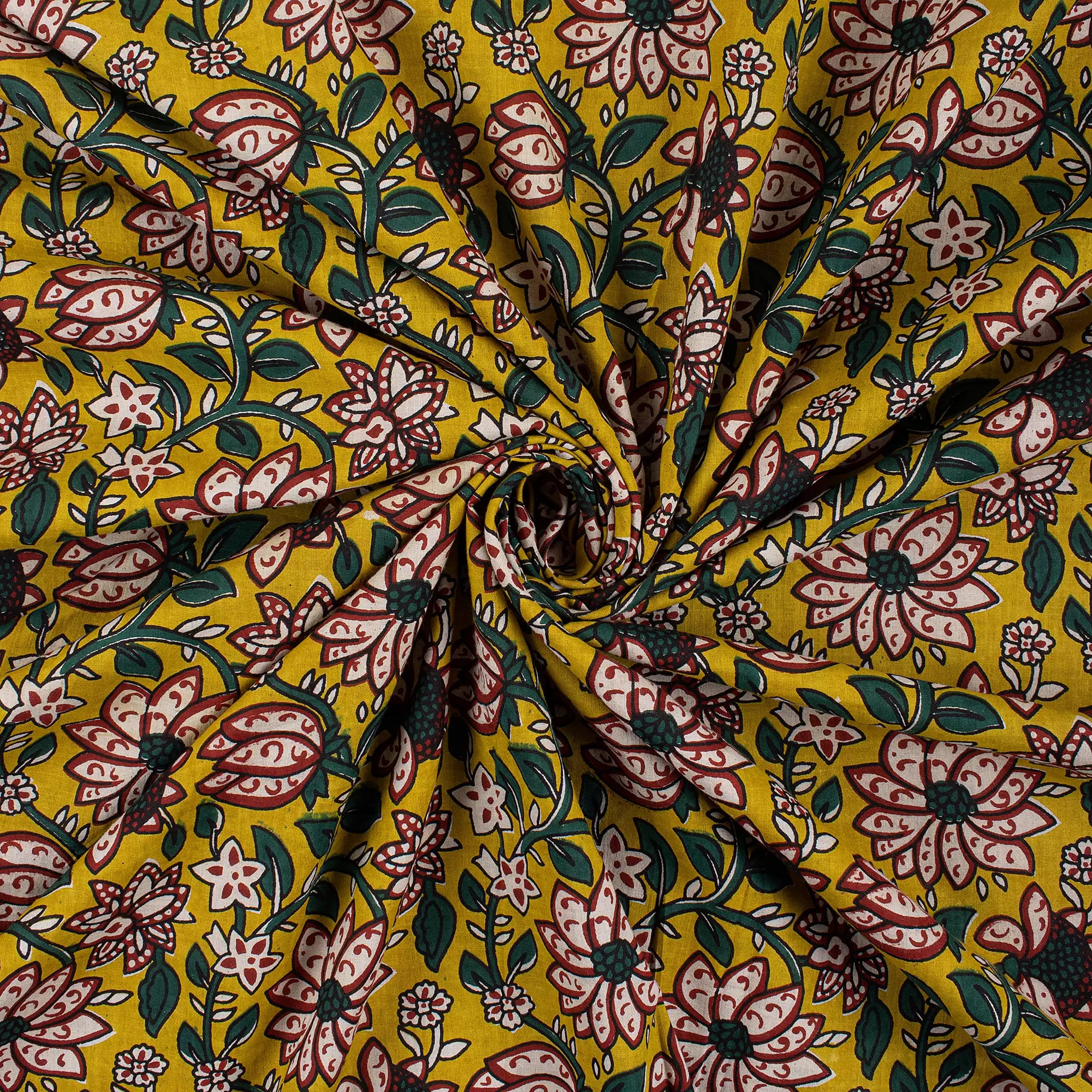 Handmade Yellow Floral Bagru Print Fabric Online