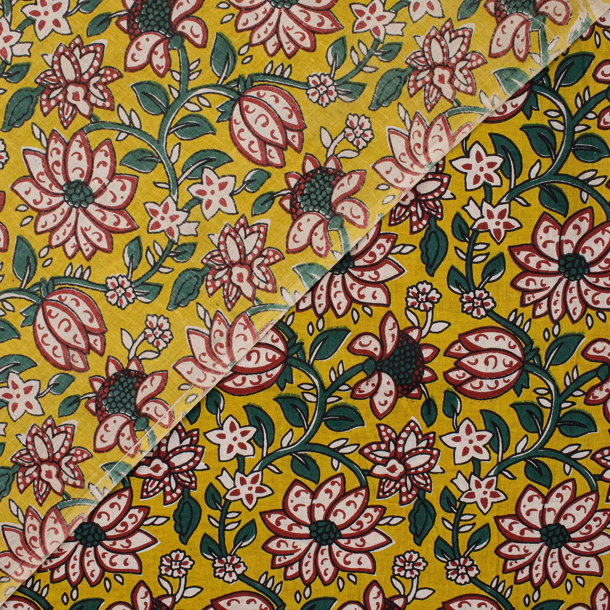Handmade Yellow Floral Bagru Print Fabric Online