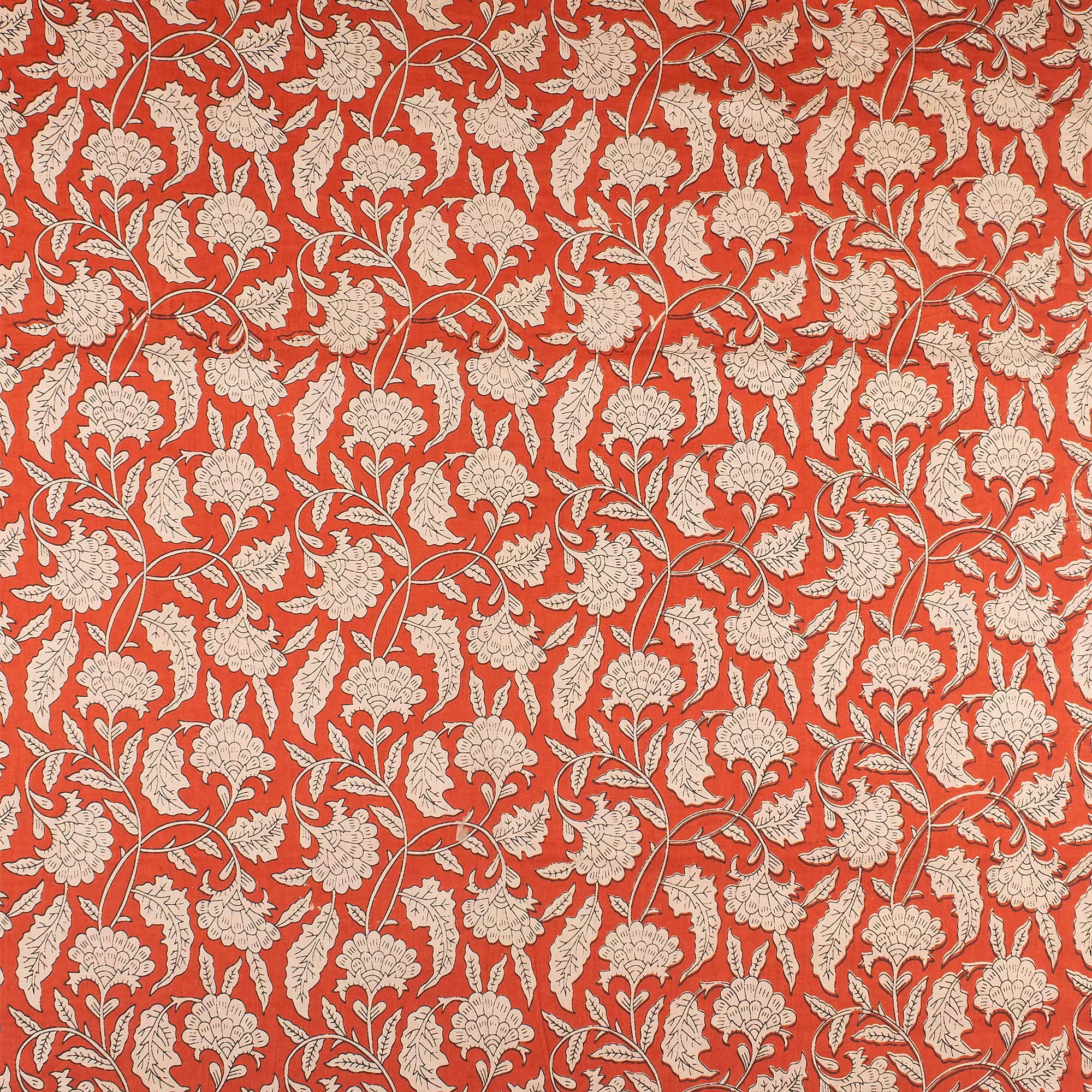 Handmade Orange Floral Printed Bagru Fabric