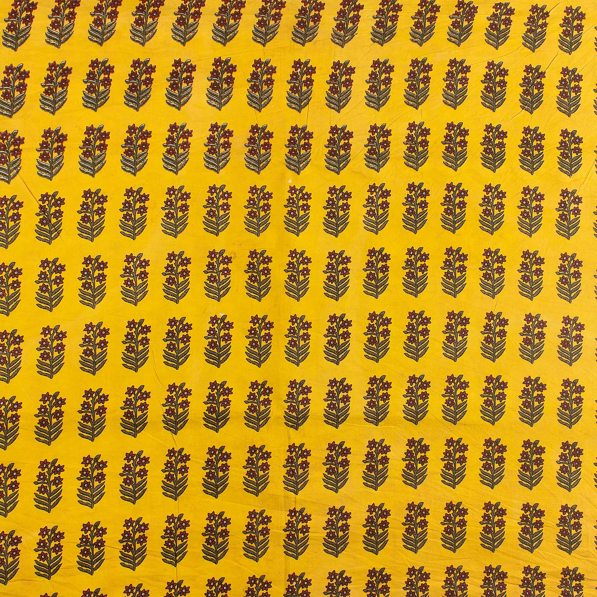 Yellow Floral Handmade Cotton Bagru Fabric for Dress