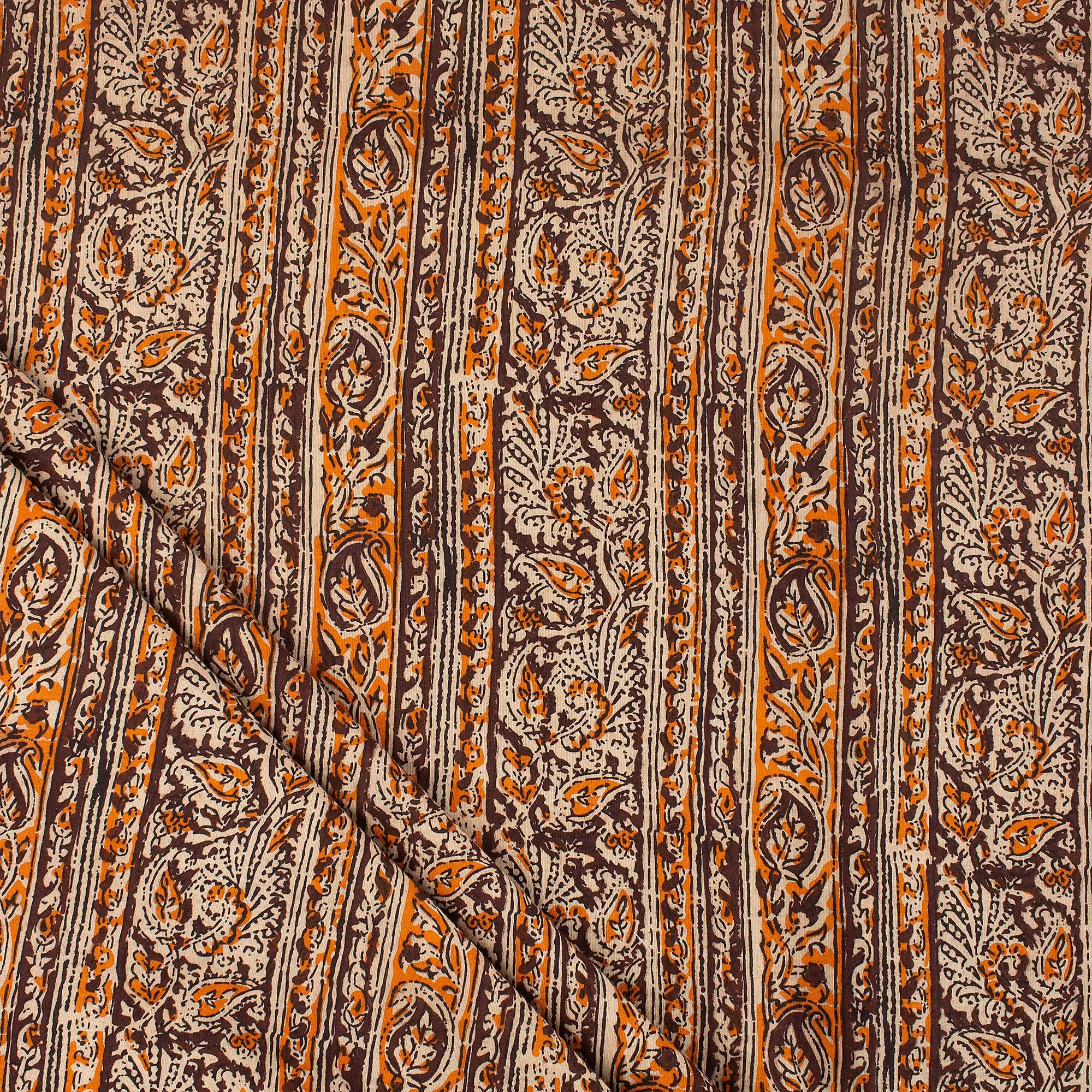 Indian Brown Leaf Cotton Bagru Printed Fabric