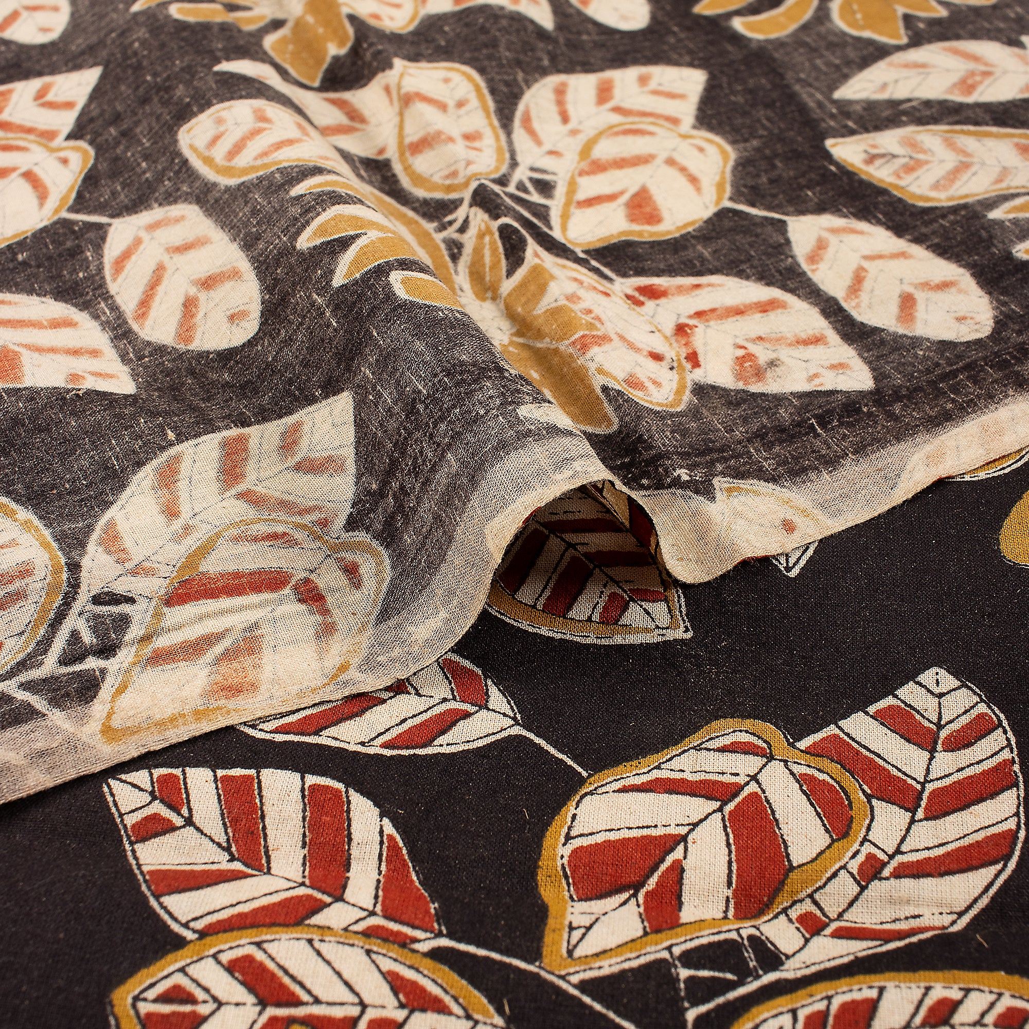 Indian Hand Block Leaf Print Pure Cotton Bagru Fabric