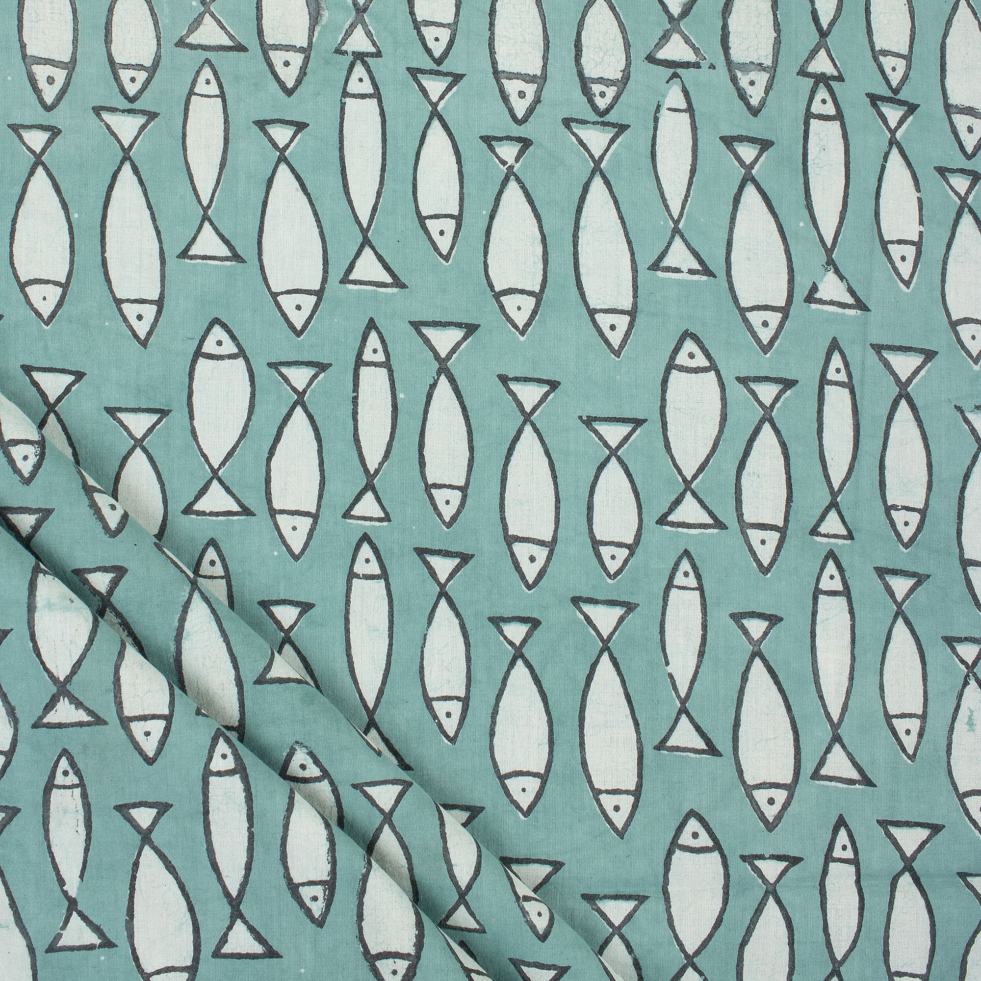 Indian Hand Block Print Fabric Fish Cotton Bagru Fabric