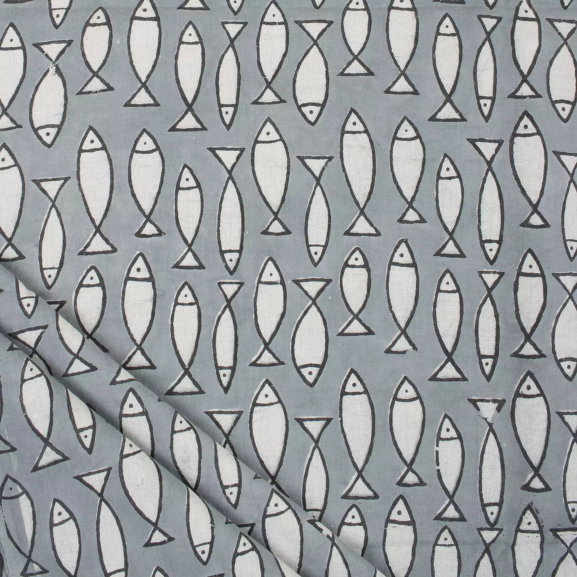 Fish Bagru Cotton Printed Fabric for Home Decor