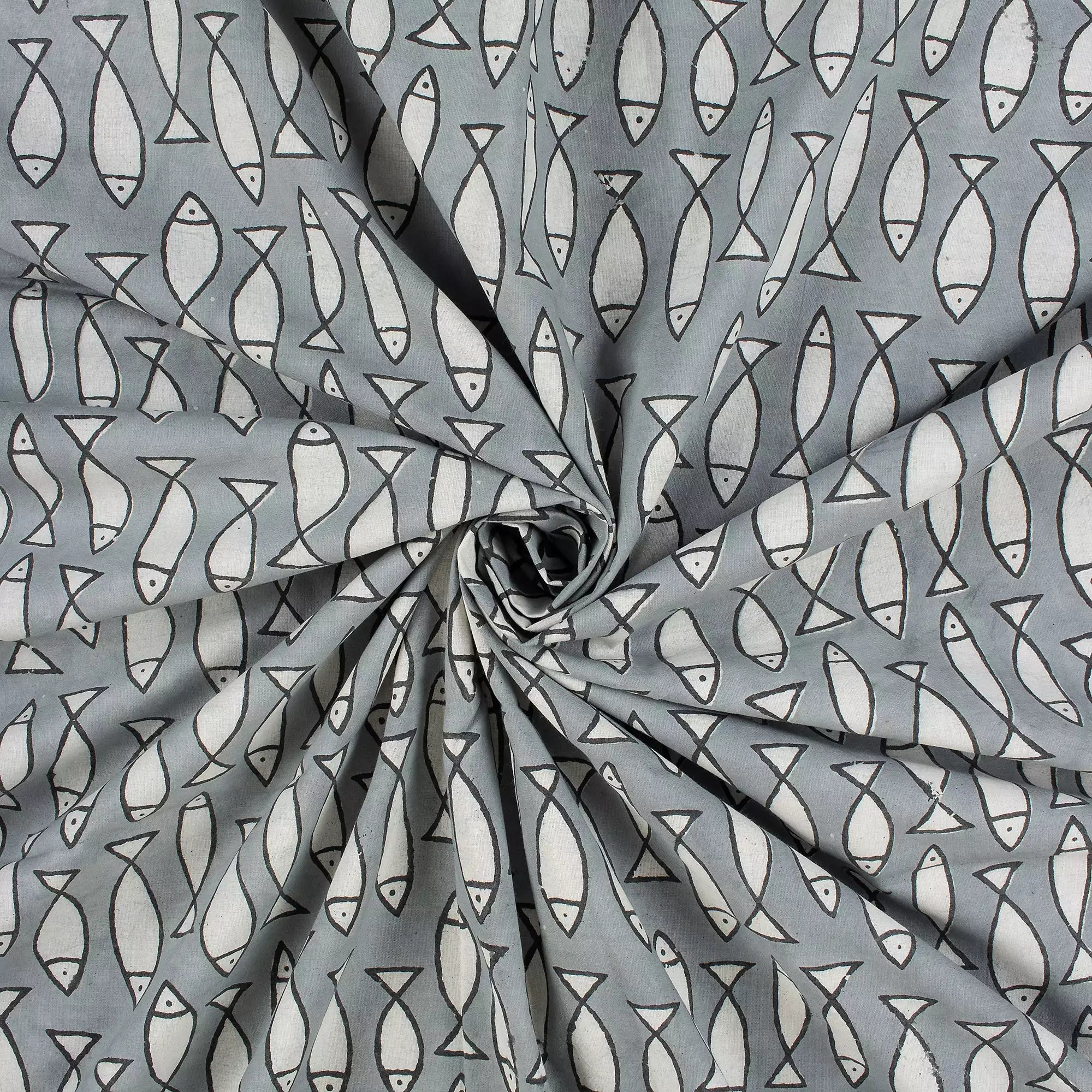 Fish Bagru Cotton Printed Fabric for Home Decor